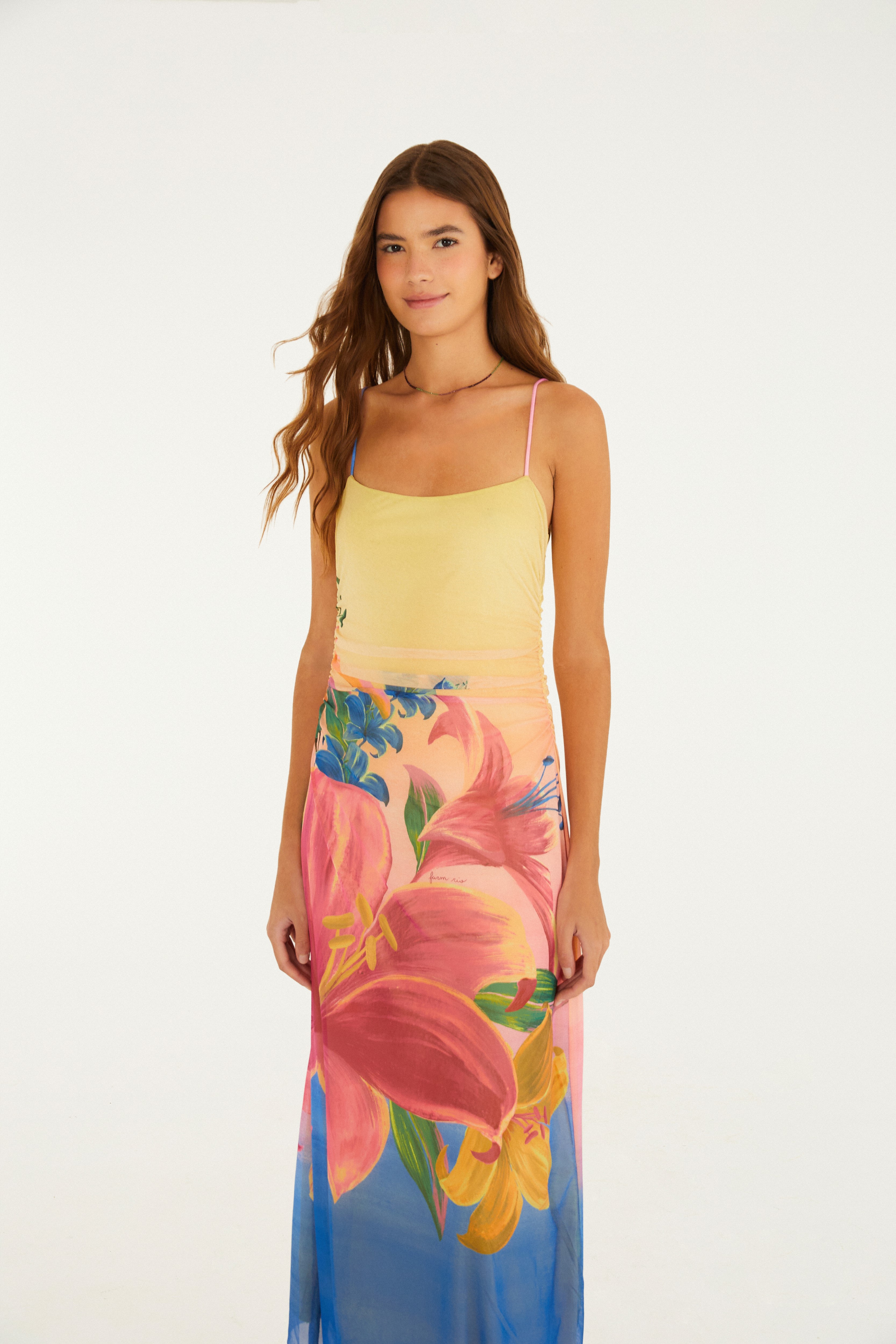 Vestido Tule Alcinha Estampado Floral Lena