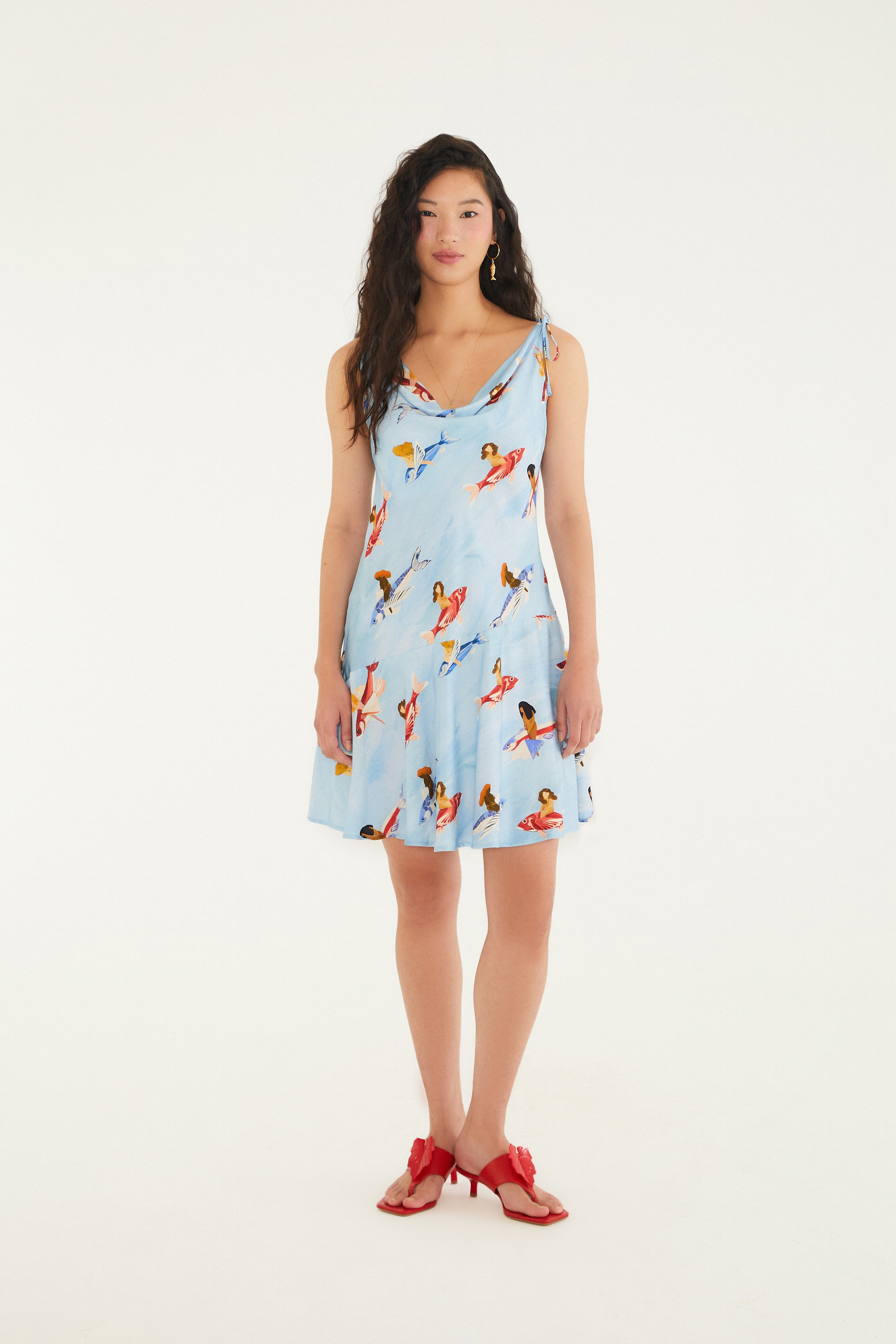 Vestido Curto Estampado Peixes Voadores