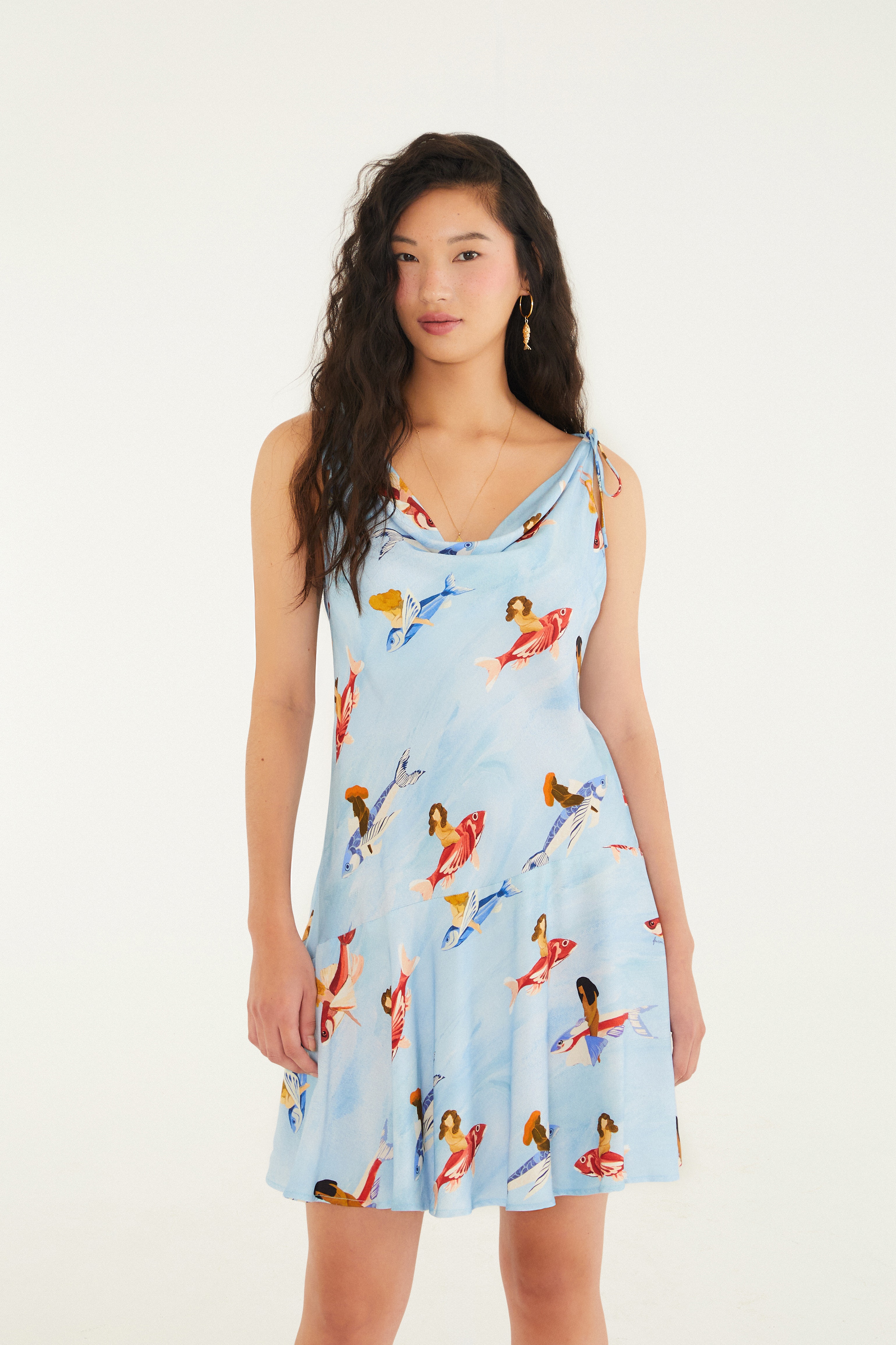 Vestido Curto Estampado Peixes Voadores