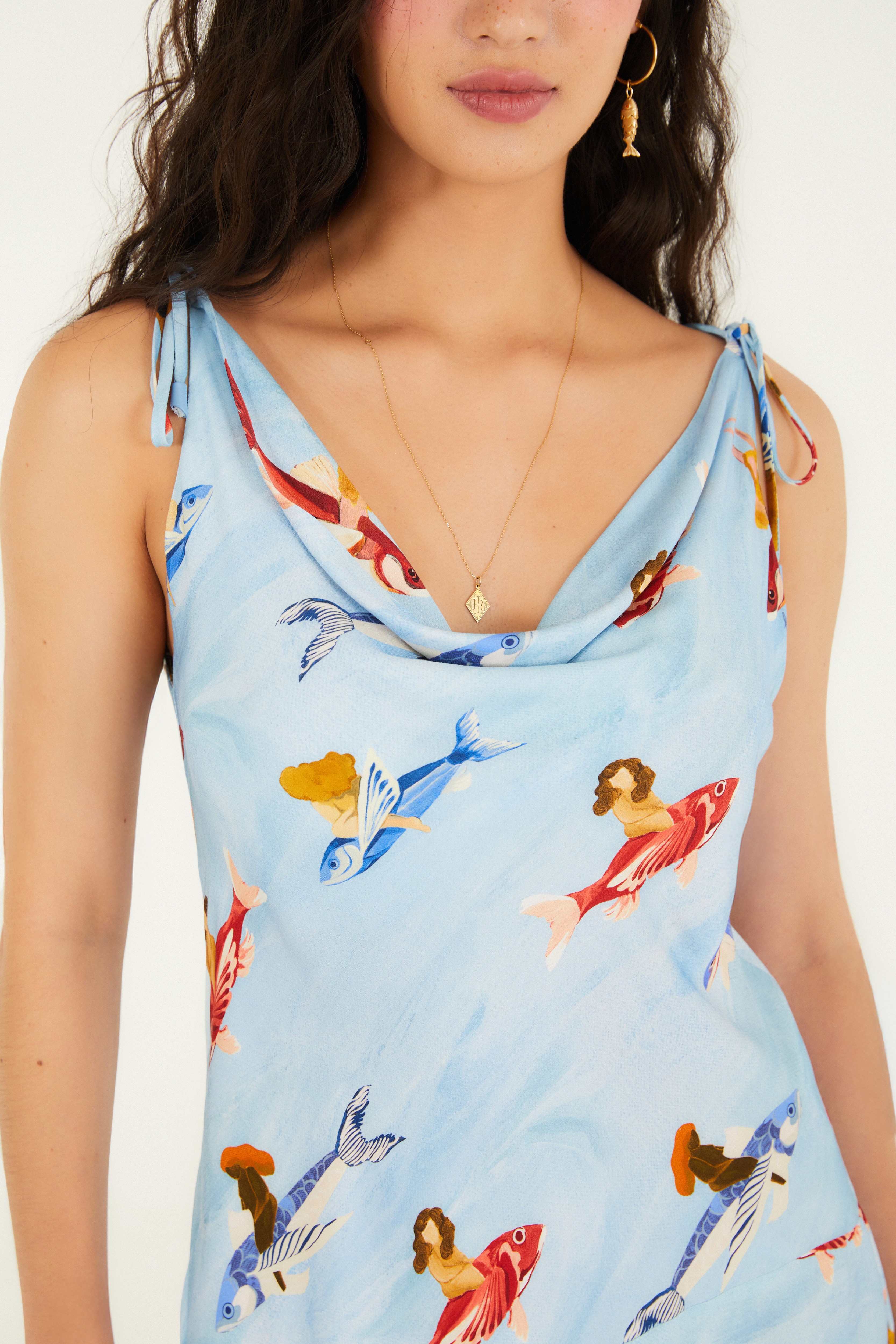 Vestido Curto Estampado Peixes Voadores