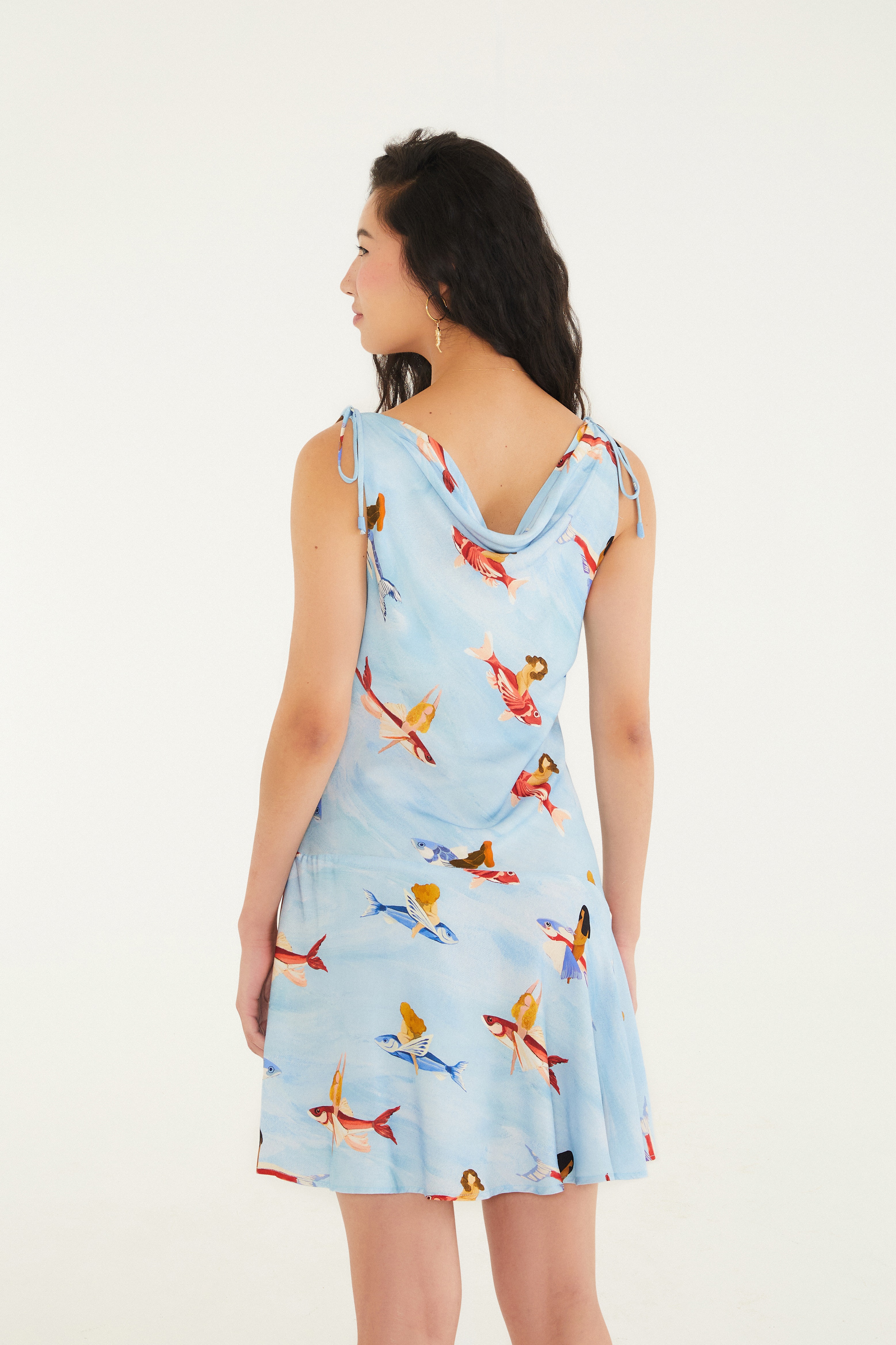 Vestido Curto Estampado Peixes Voadores