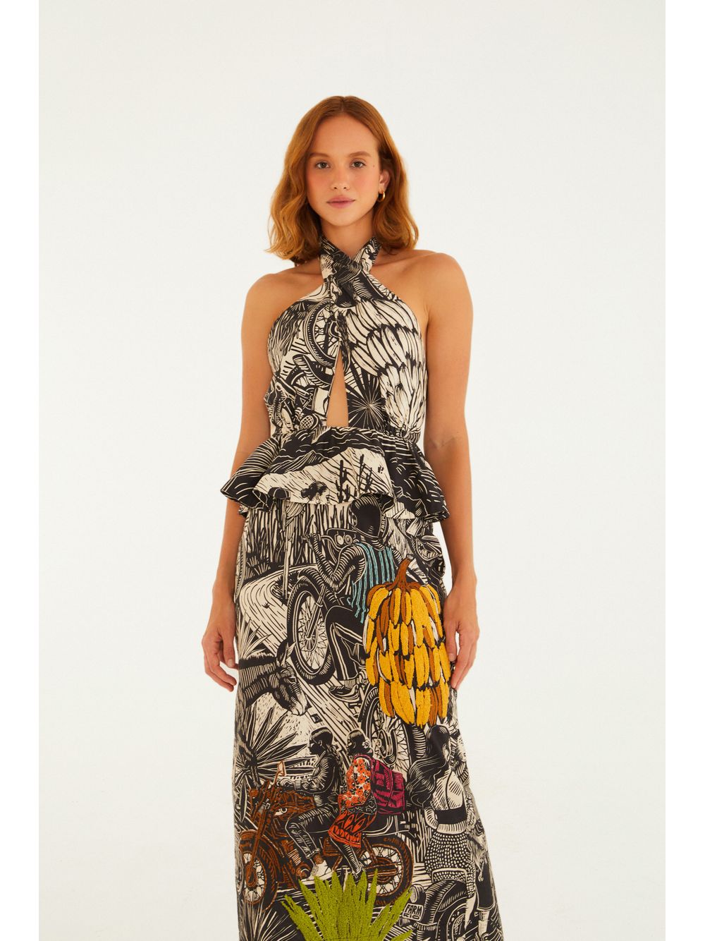 Farm — Vestido Midi Estampado Pb Ruta