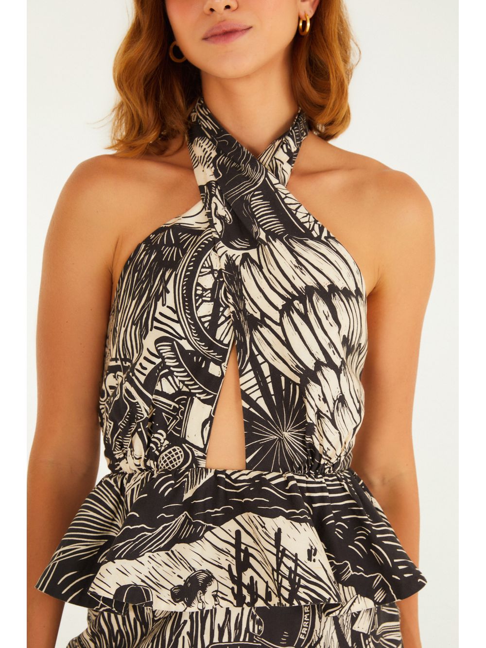 Farm — Vestido Midi Estampado Pb Ruta