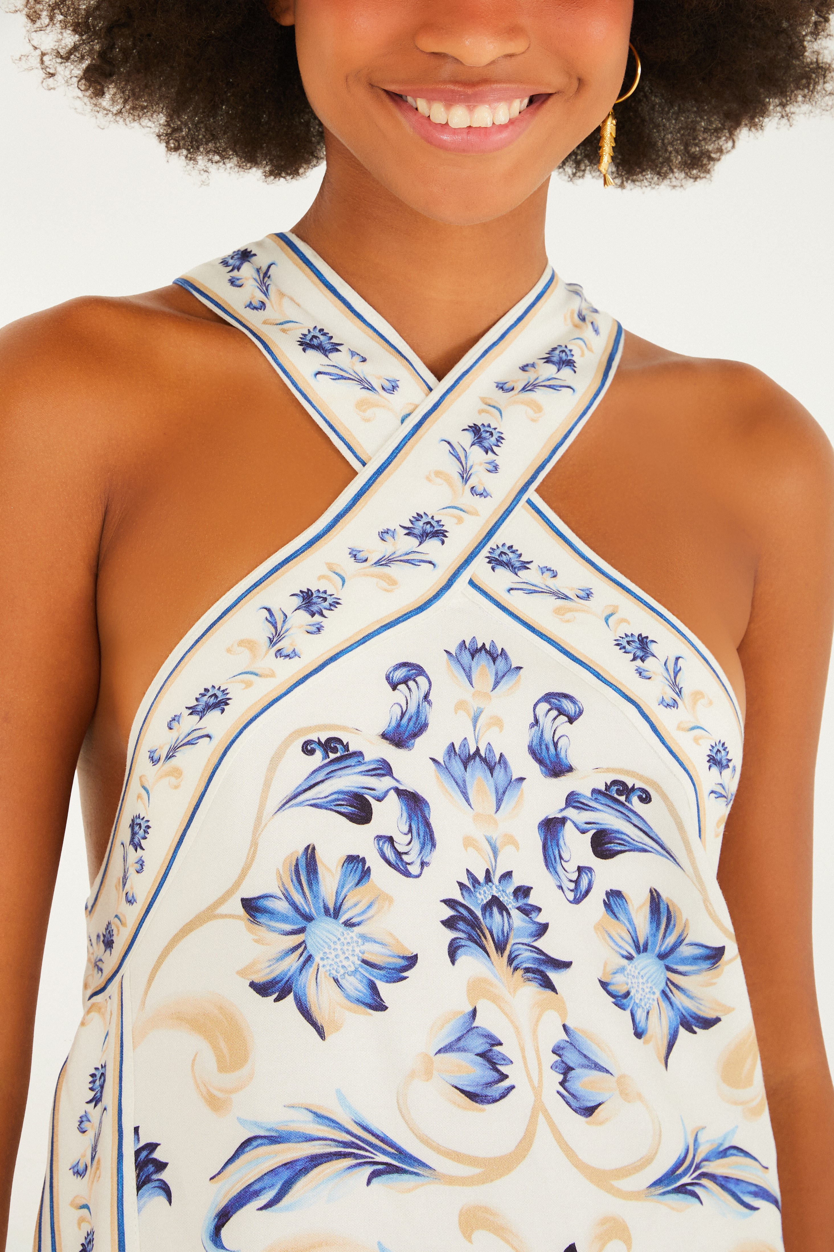 Vestido Cropped Estampado Azulejaria