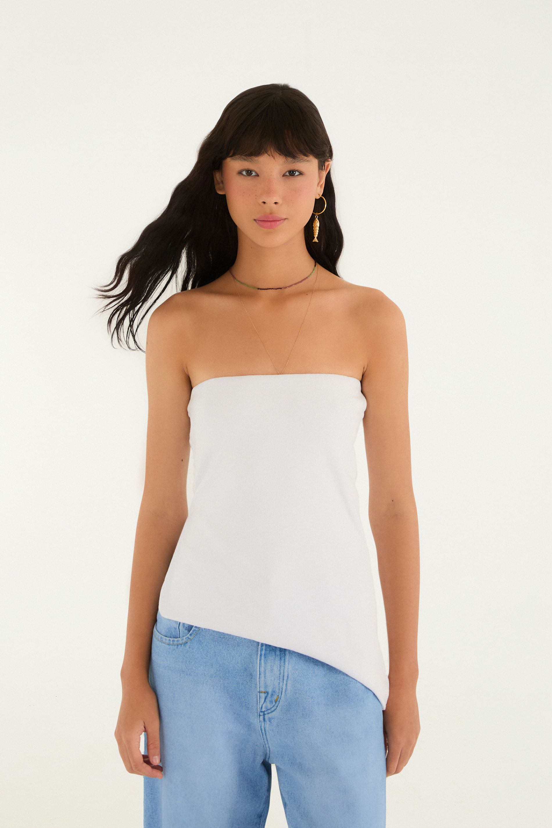 Blusa Rib Diagonal Sem Alça