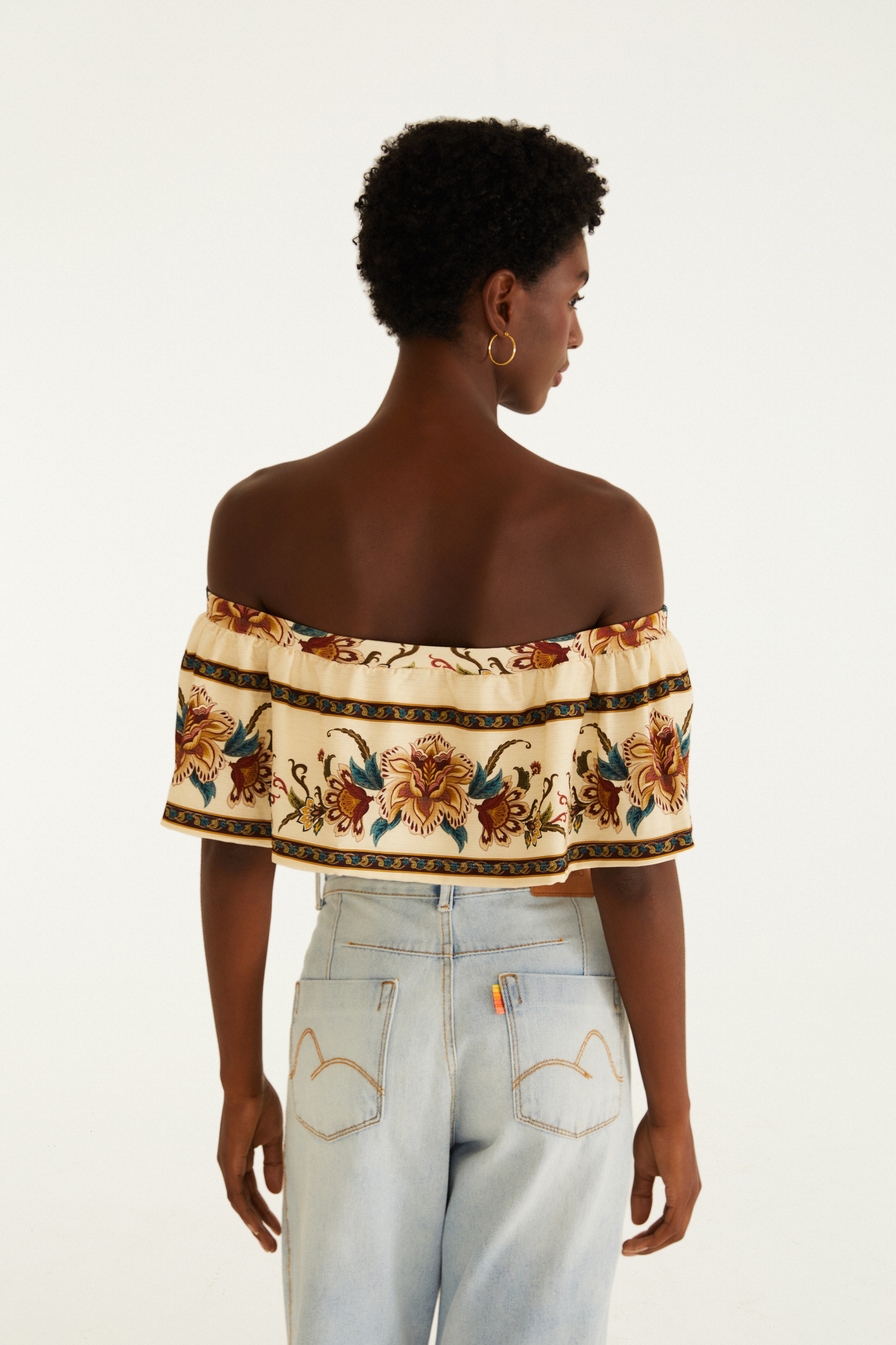 Blusa Babado Estampada Jardim Majestoso
