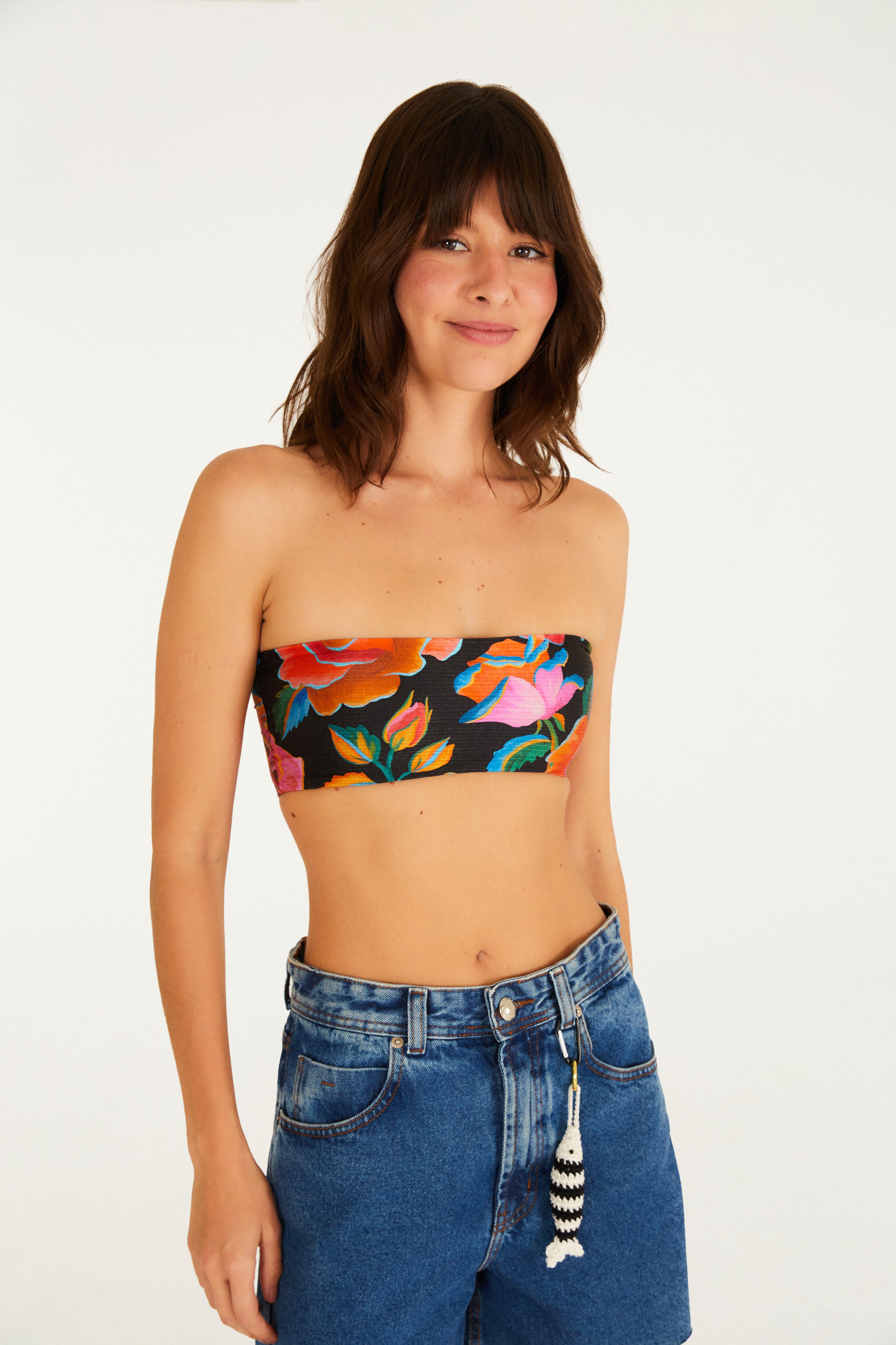 Top Faixa Lycra Rosas Pintadas