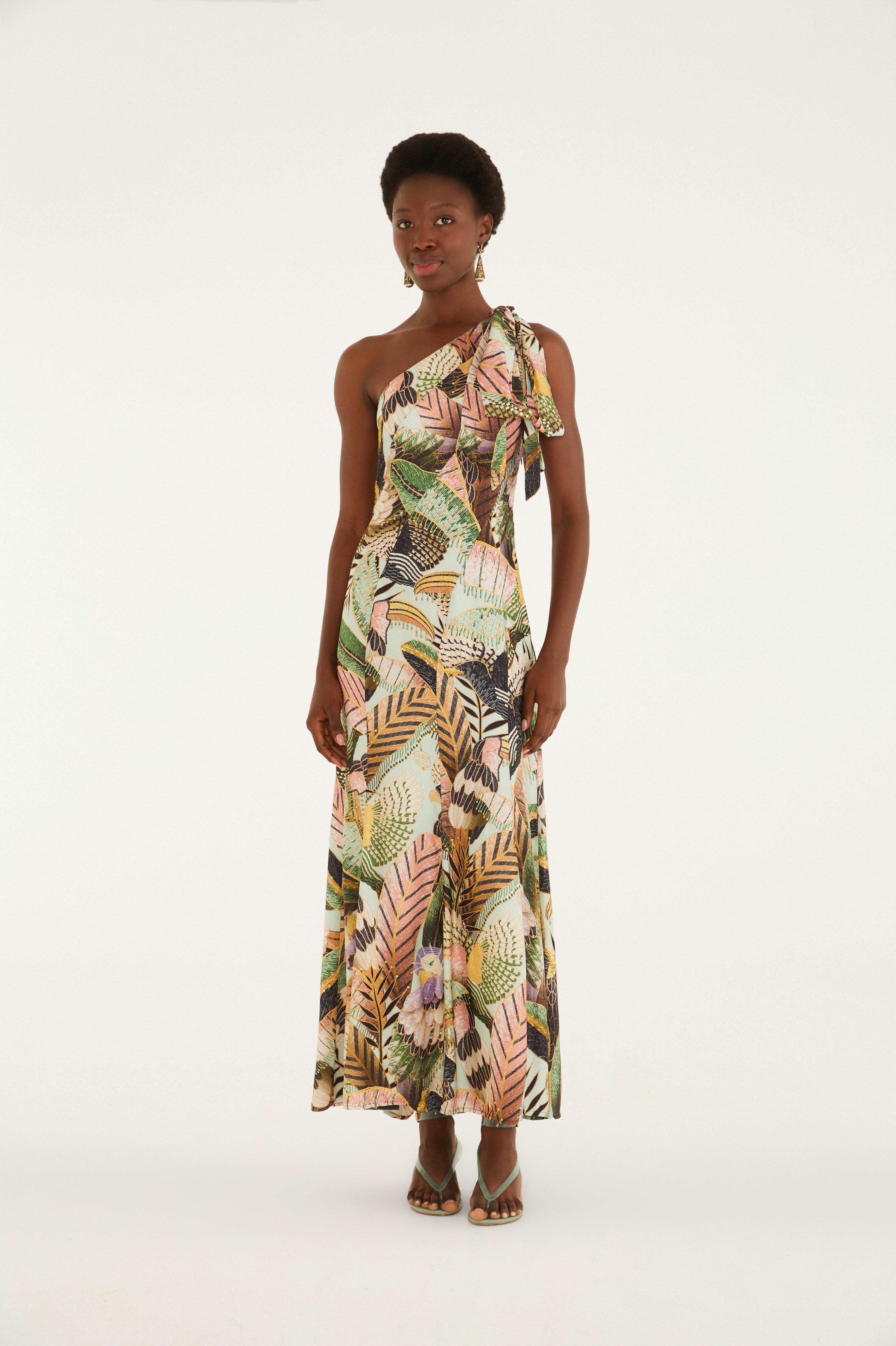 Vestido Longo Estampado Paraíso Das Aves
