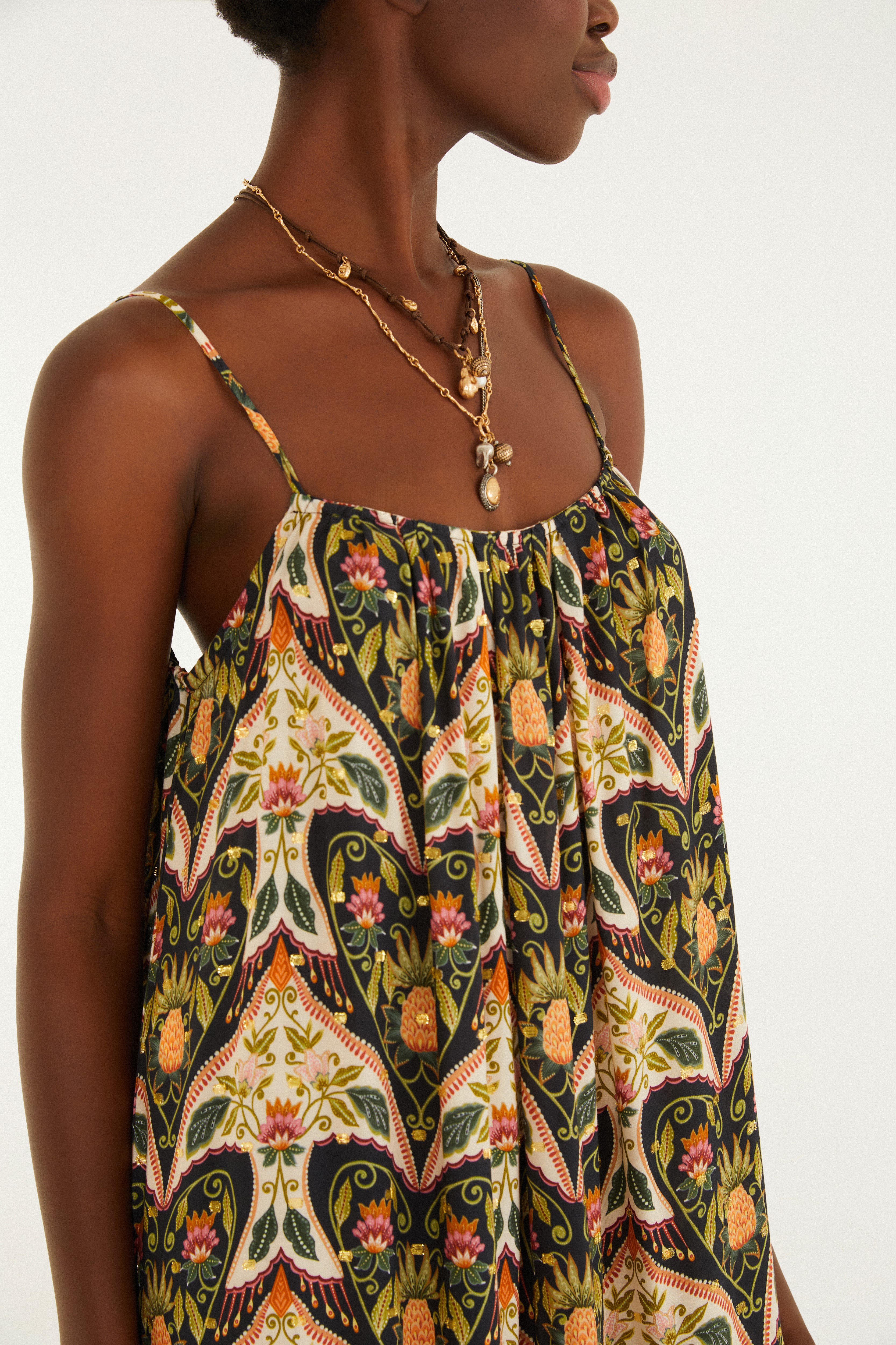 Vestido Longo Alça Estampado Andorinha