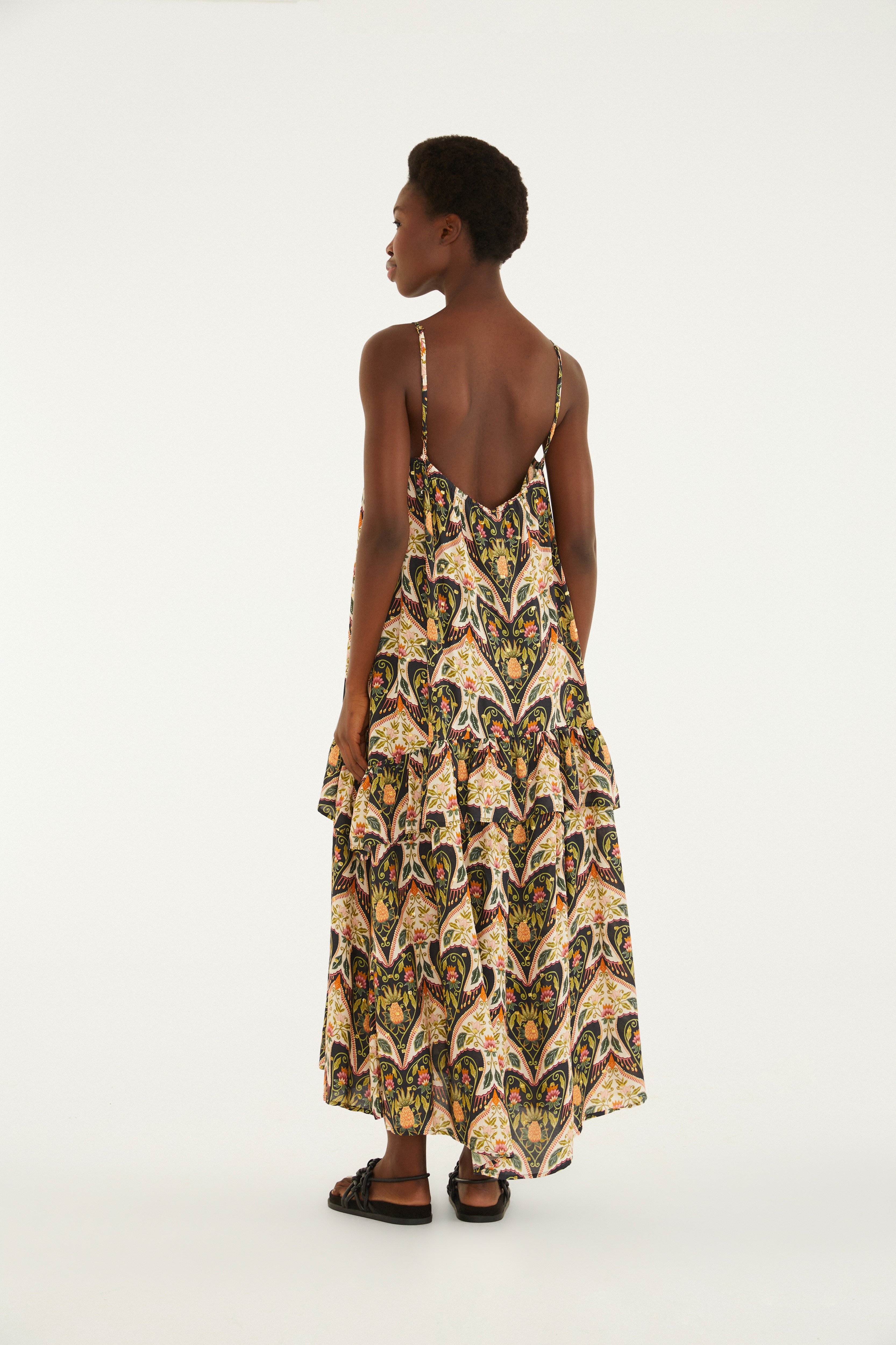 Vestido Longo Alça Estampado Andorinha
