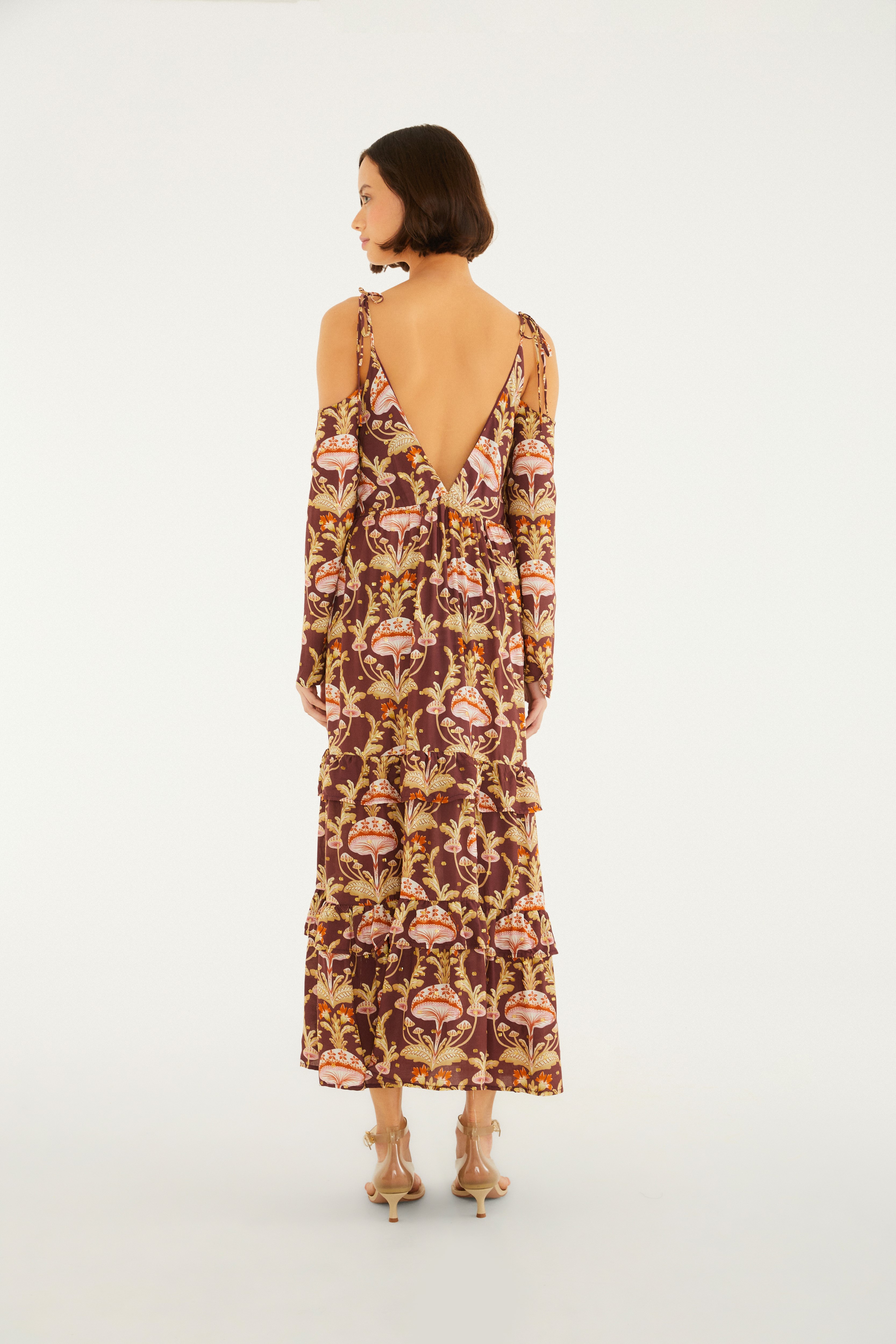 Vestido Longo Manga Estampado Doce Cogumelo