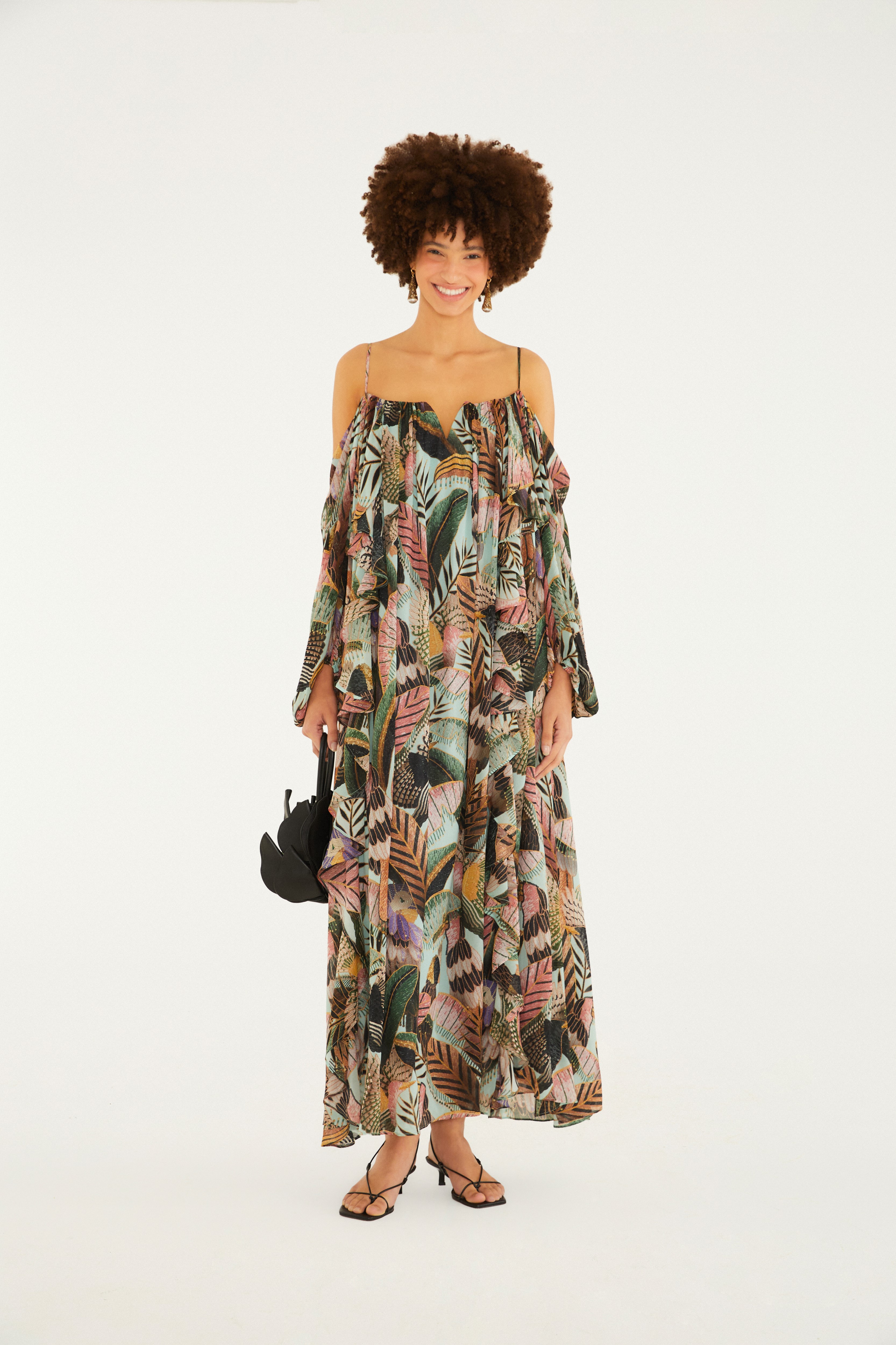 Vestido Longo Estampado Paraíso Das Aves