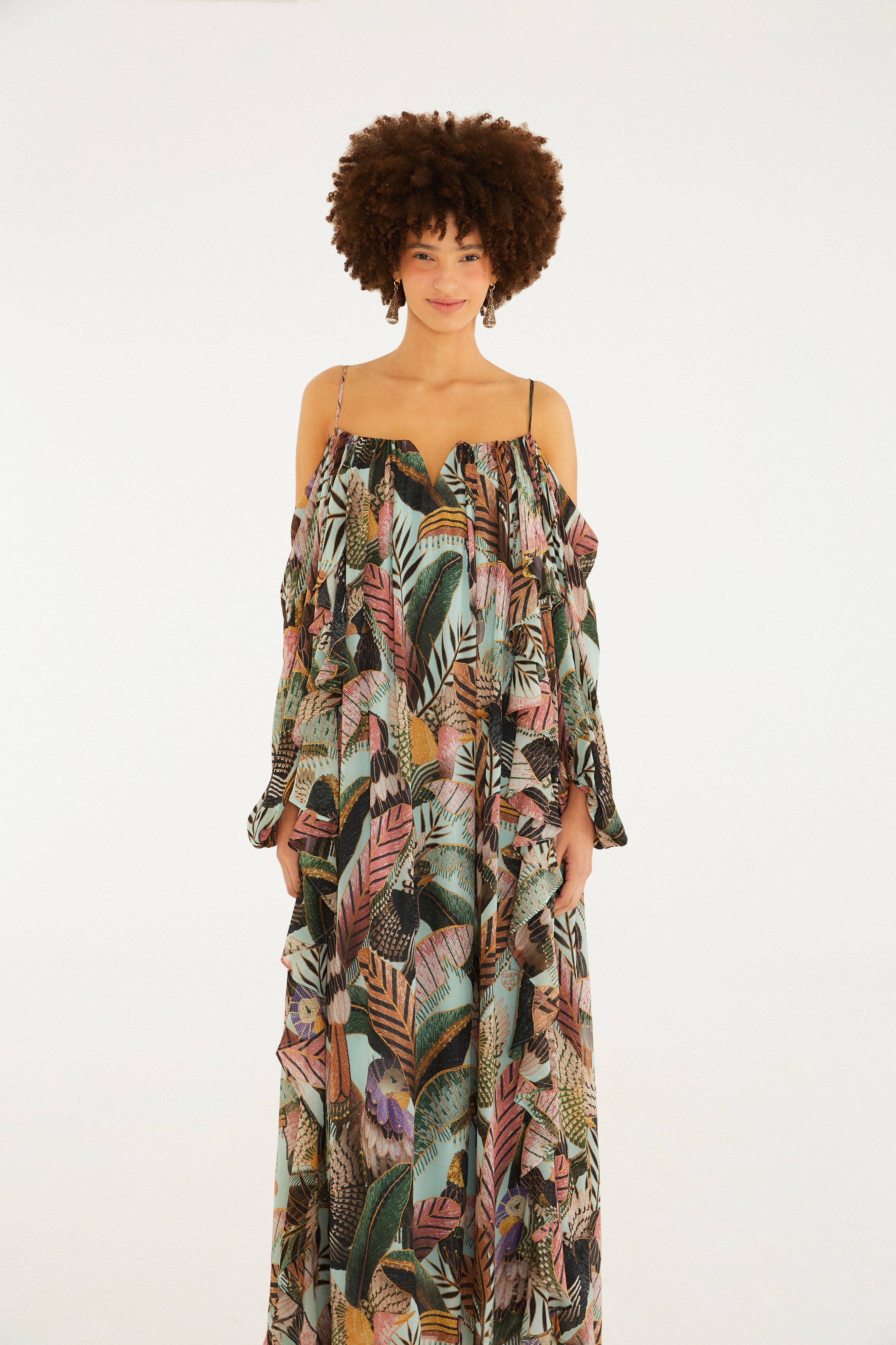 Vestido Longo Estampado Paraíso Das Aves