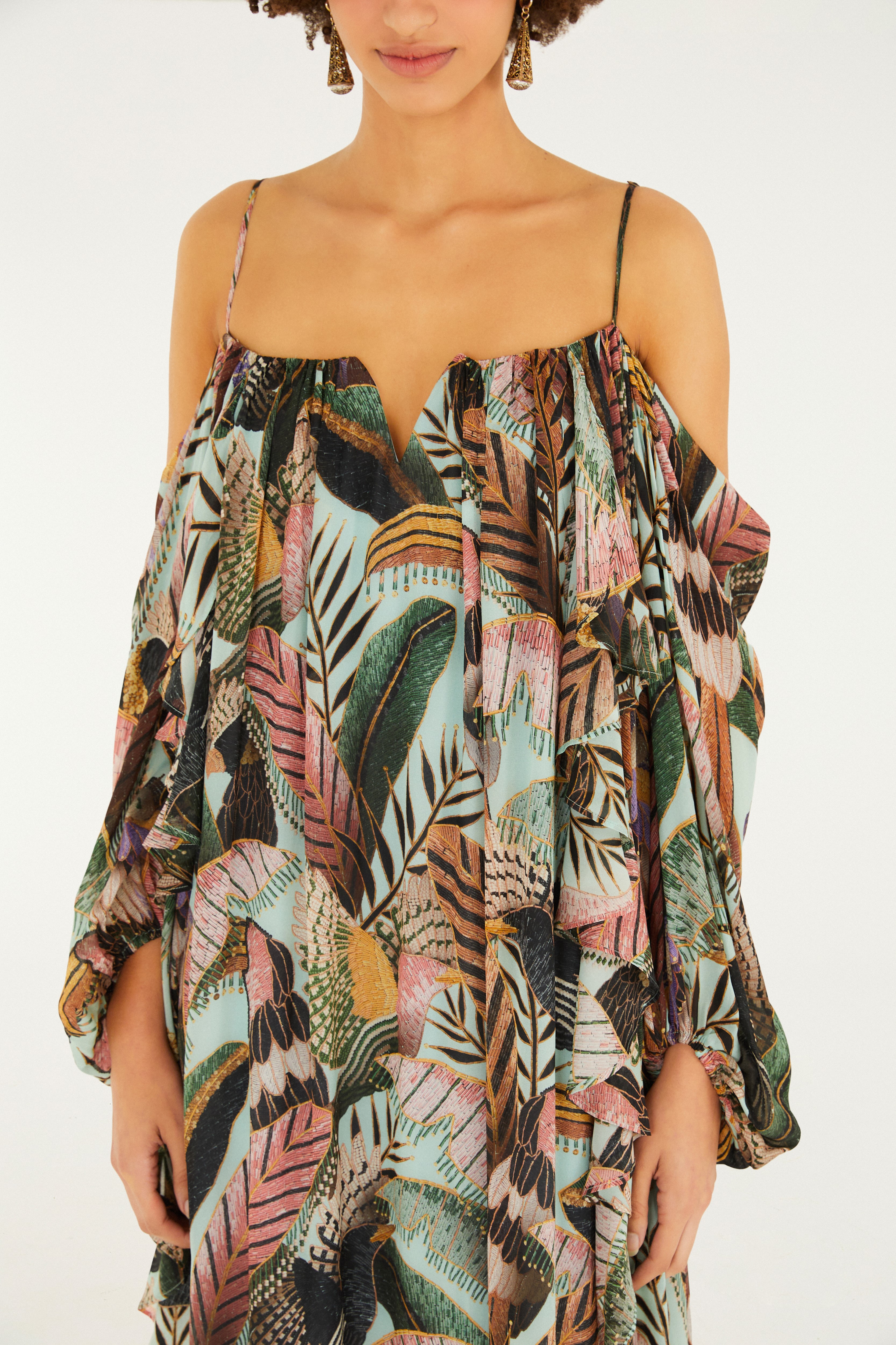 Vestido Longo Estampado Paraíso Das Aves