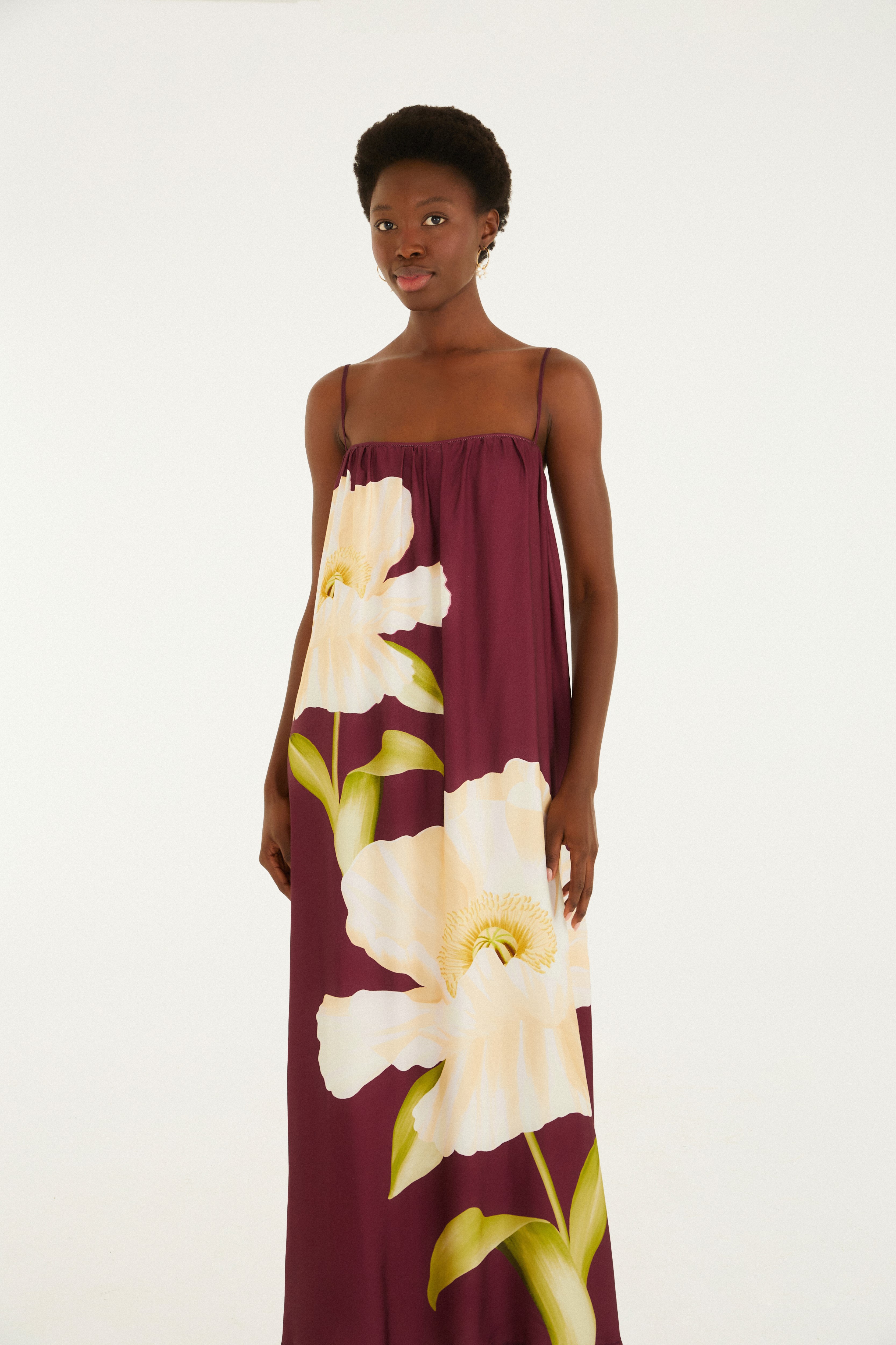 Vestido Longo Alcinhas Estampado Papoula