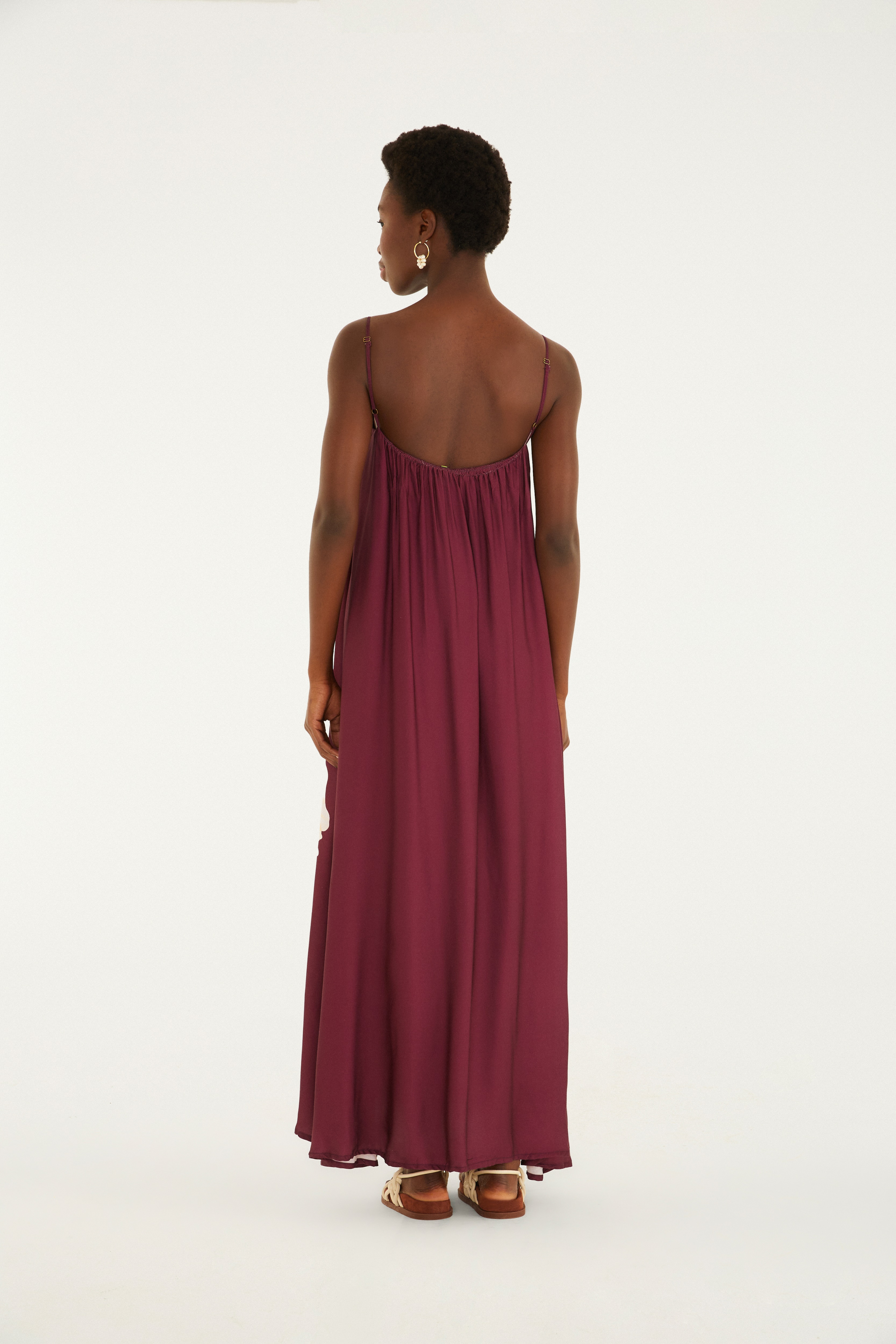 Vestido Longo Alcinhas Estampado Papoula