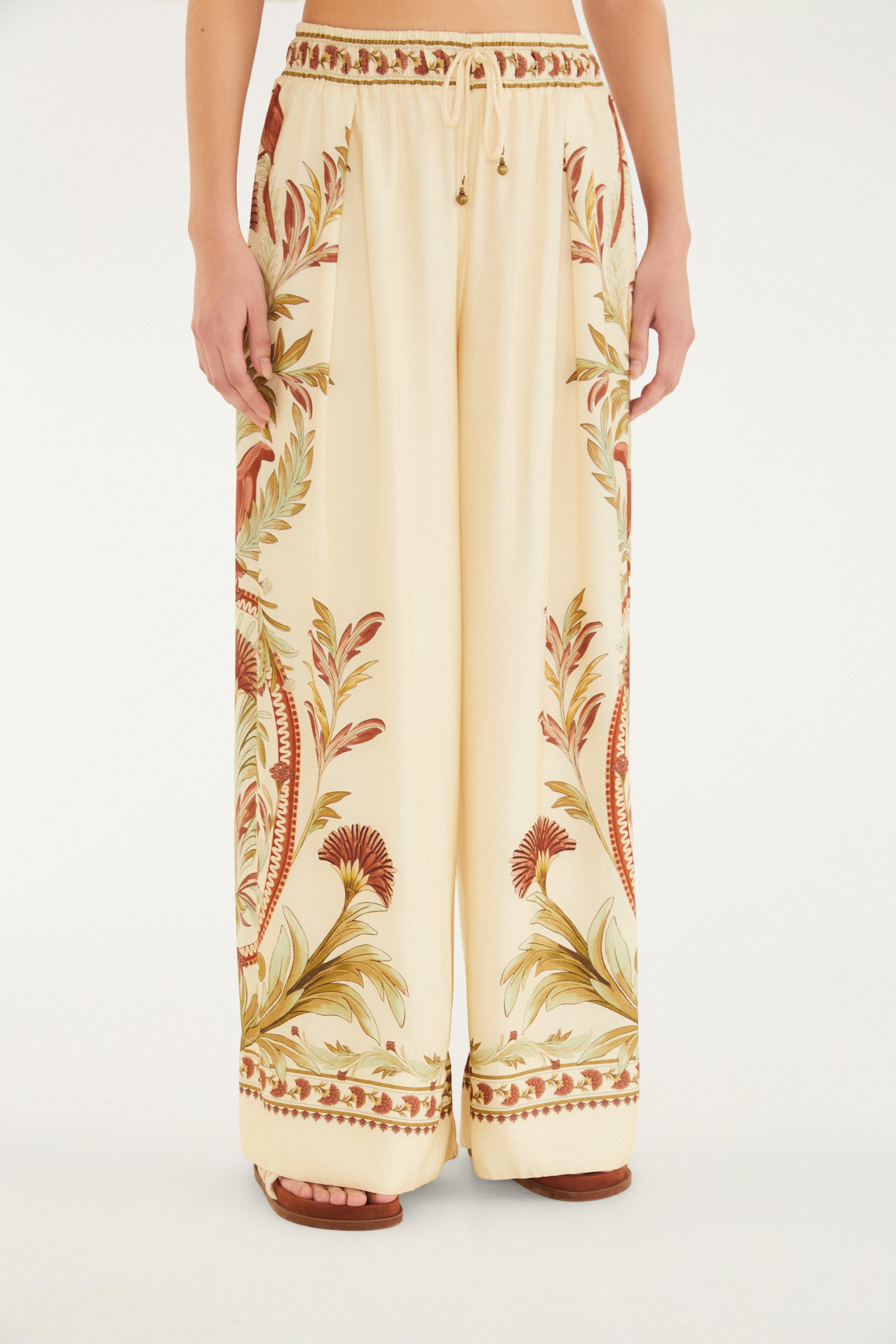 Calça Pantalona Estampada Jardim Louise