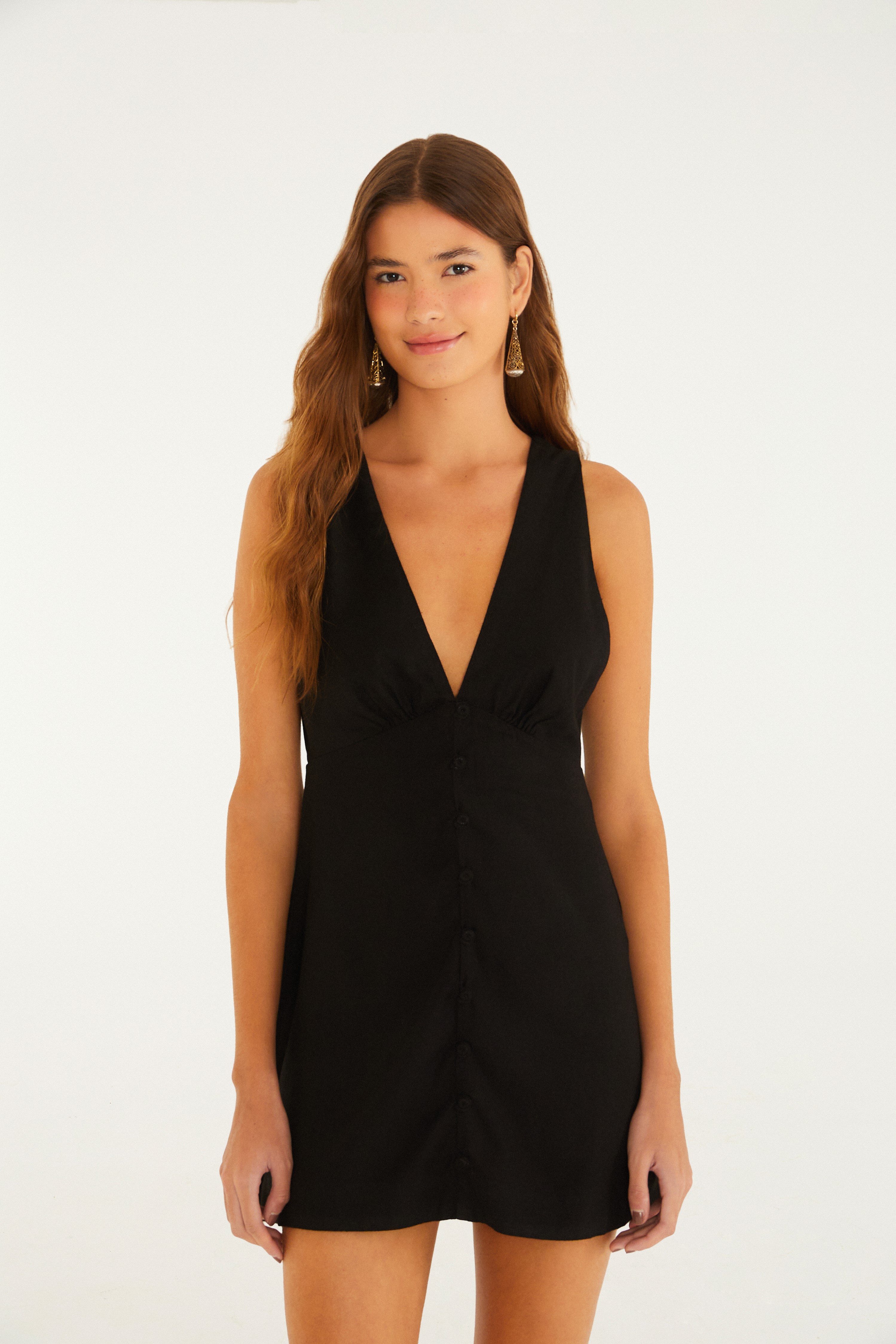 Vestido Curto Botoes Frente