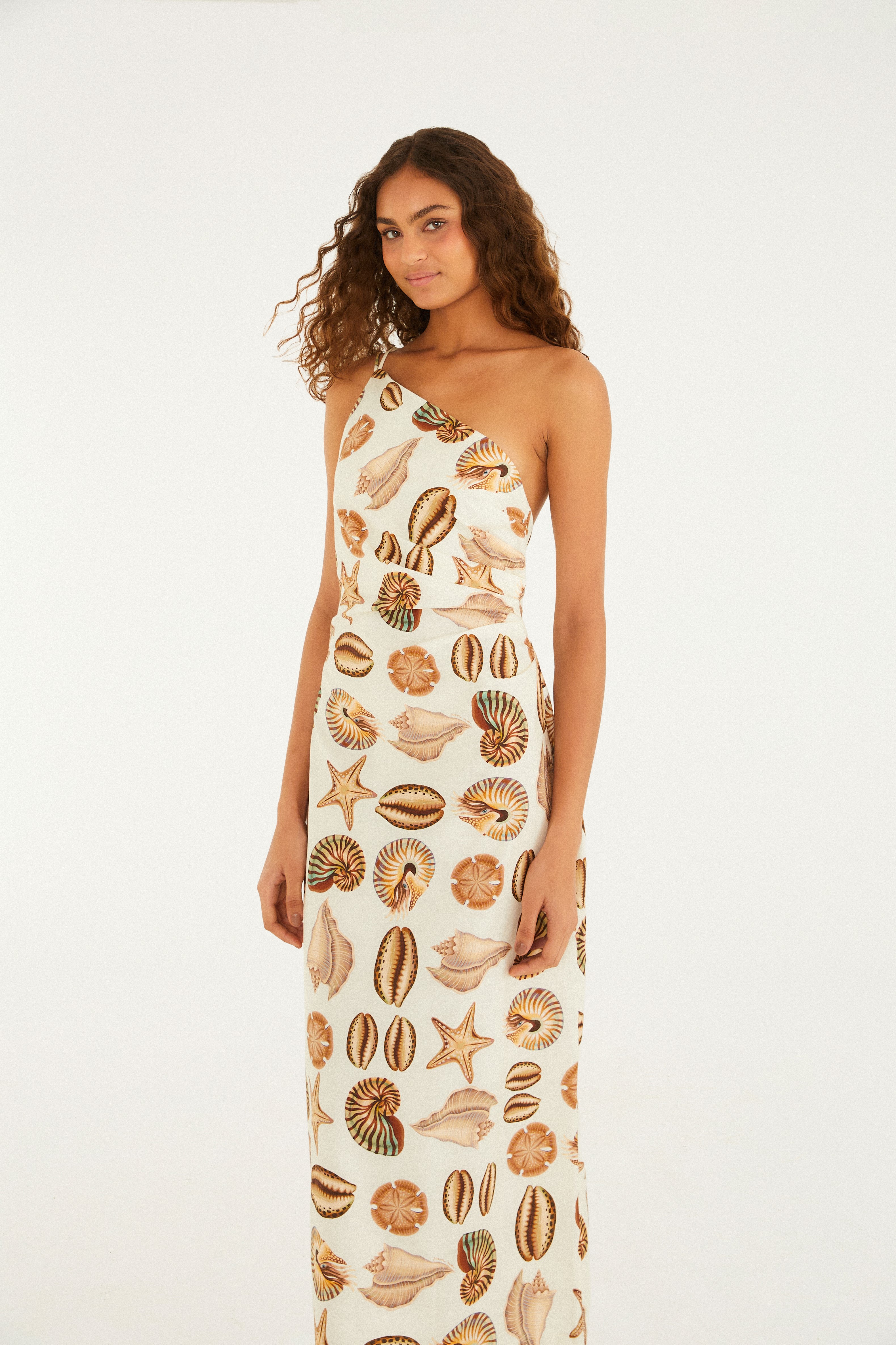 Vestido Reto Estampado Conchas