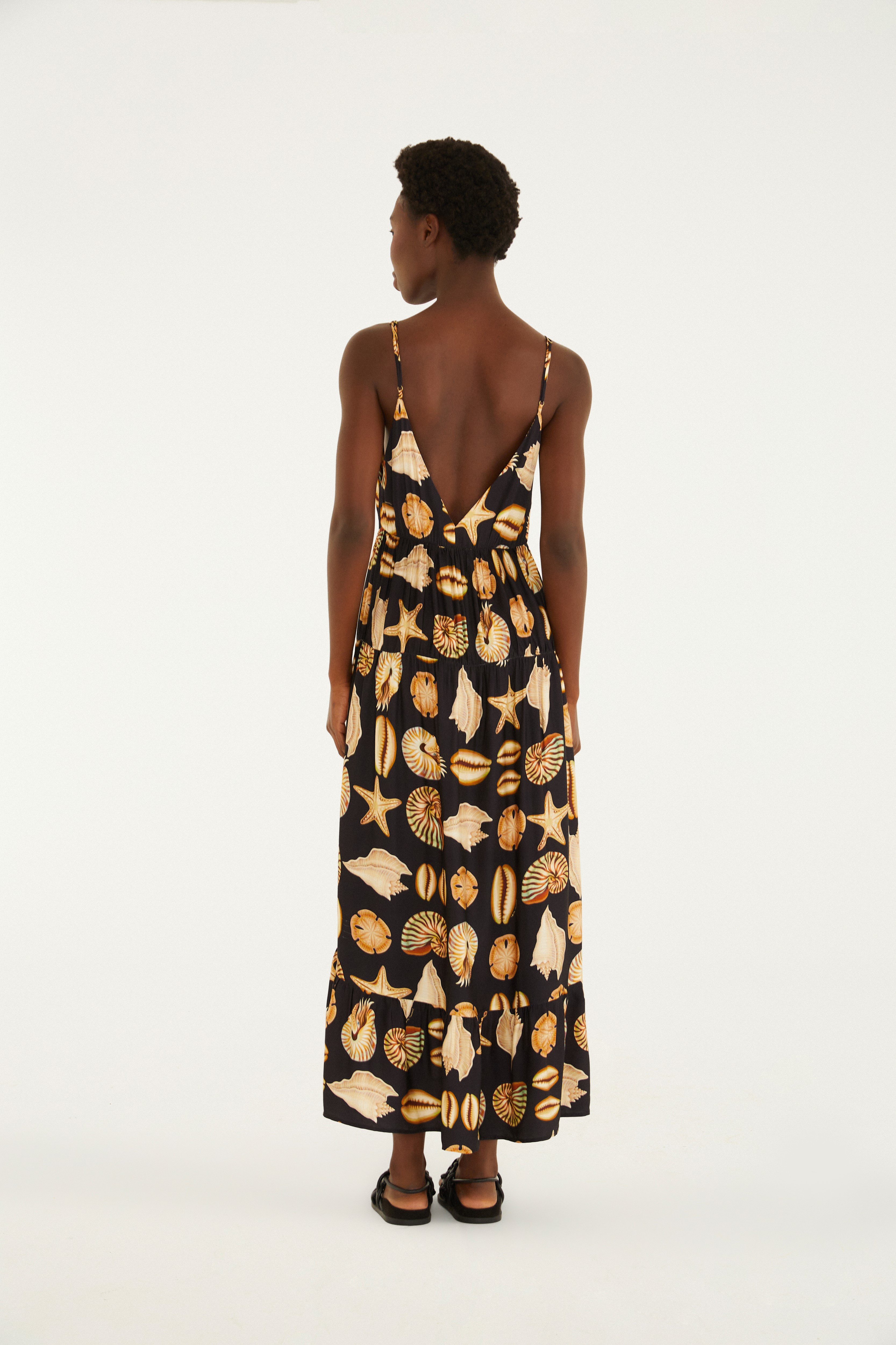 Vestido Alcinhas Estampado Conchas