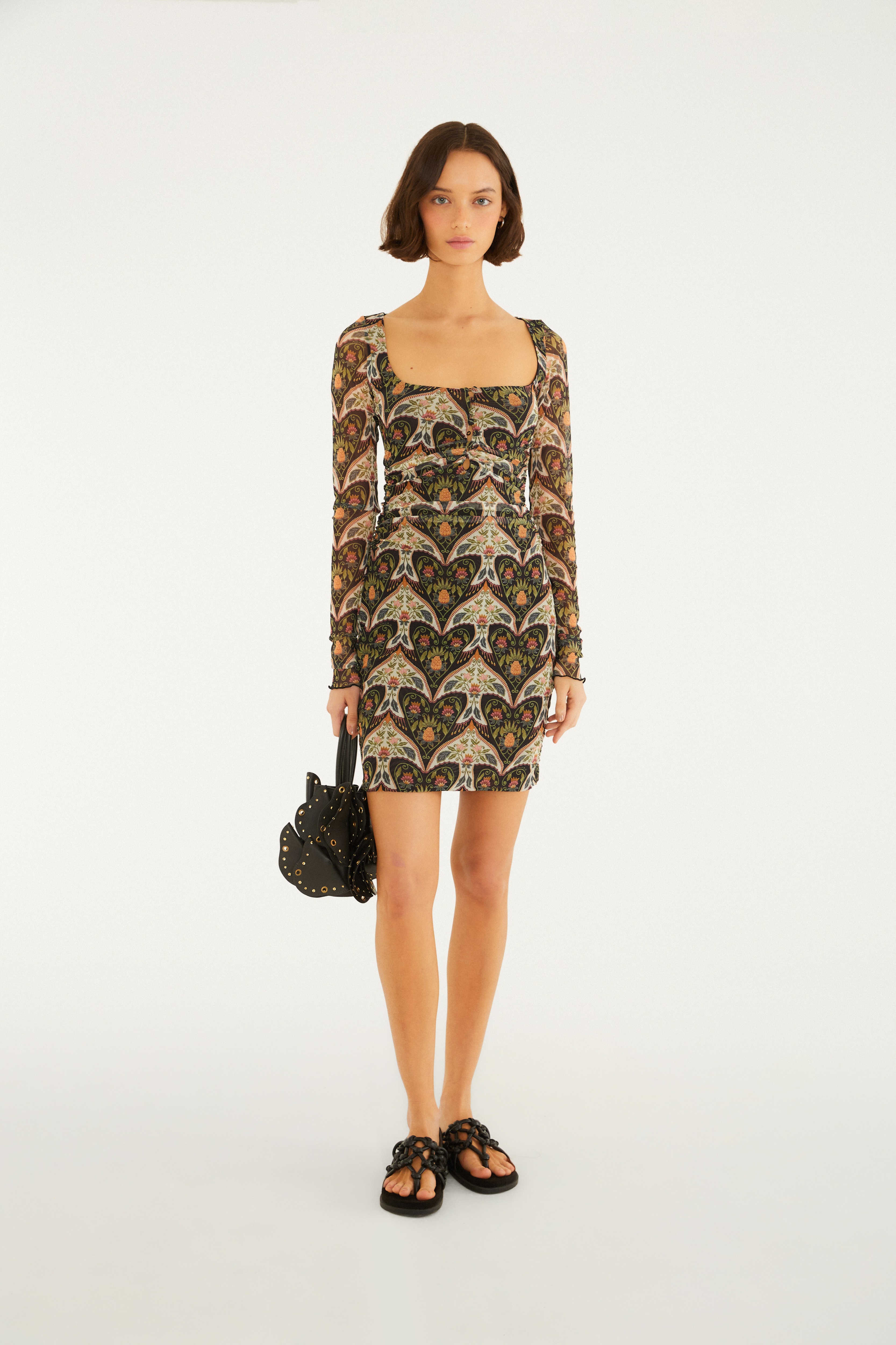 Vestido Tule Curto Estampado Andorinha