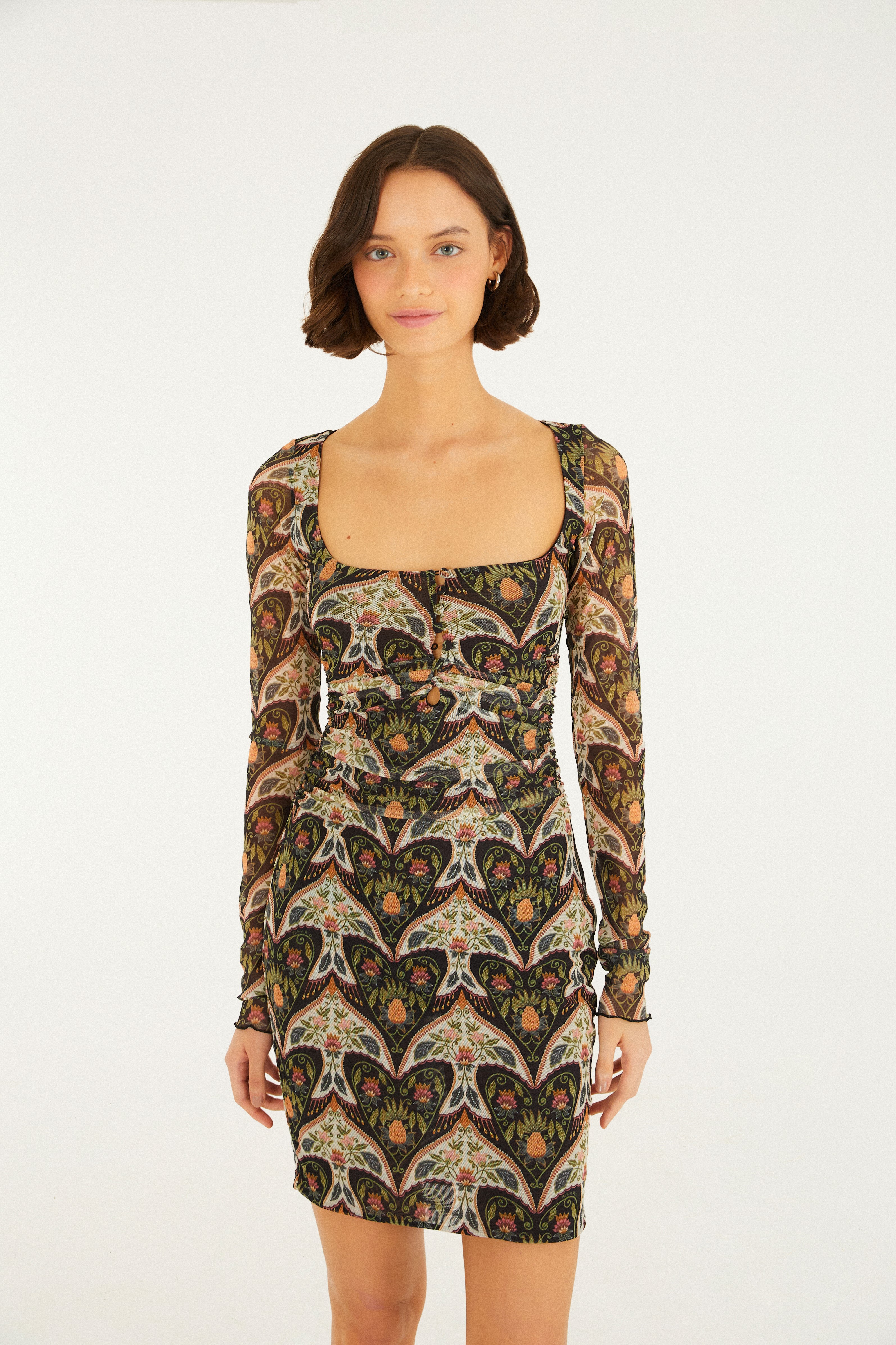 Vestido Tule Curto Estampado Andorinha
