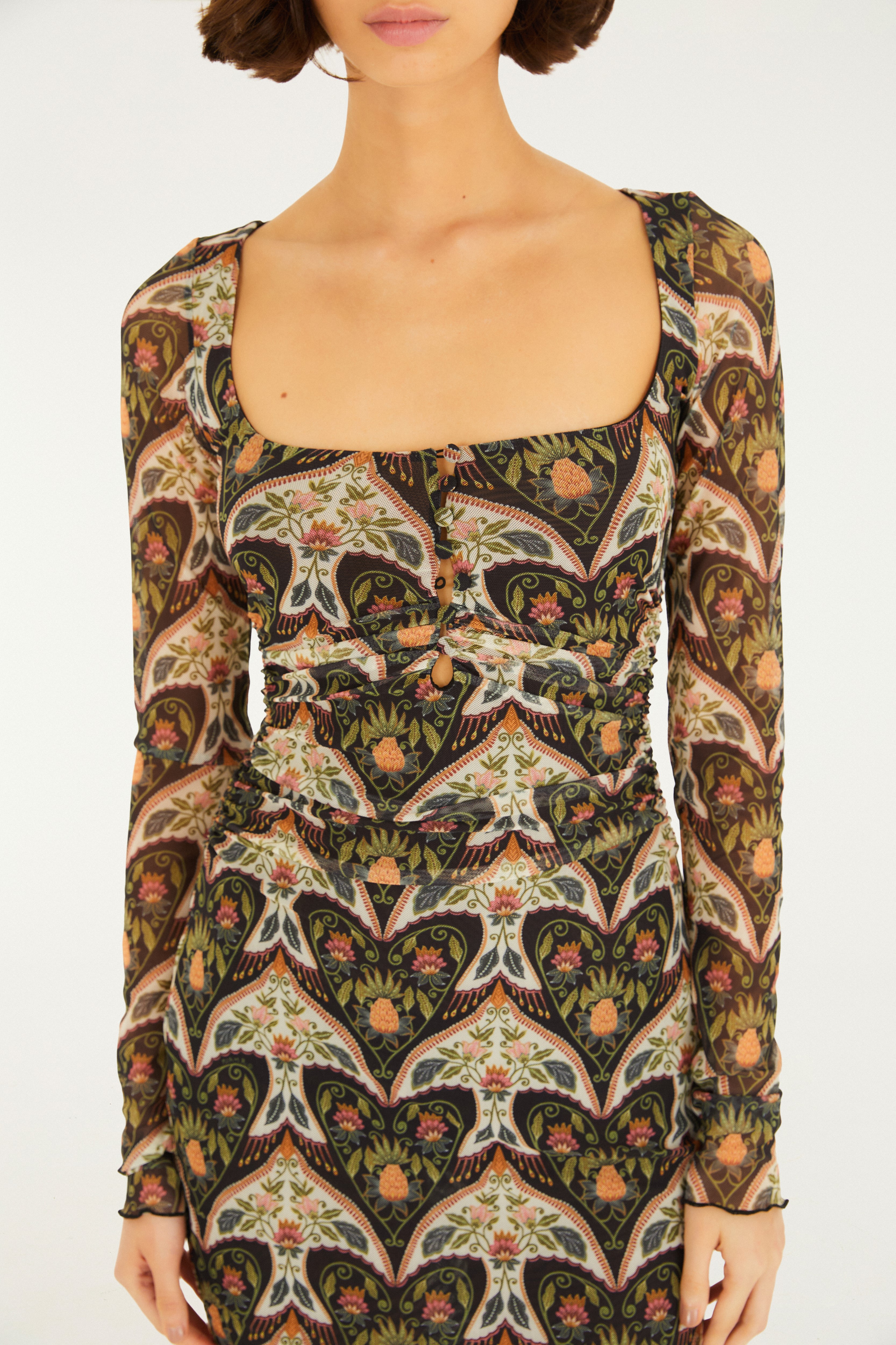Vestido Tule Curto Estampado Andorinha