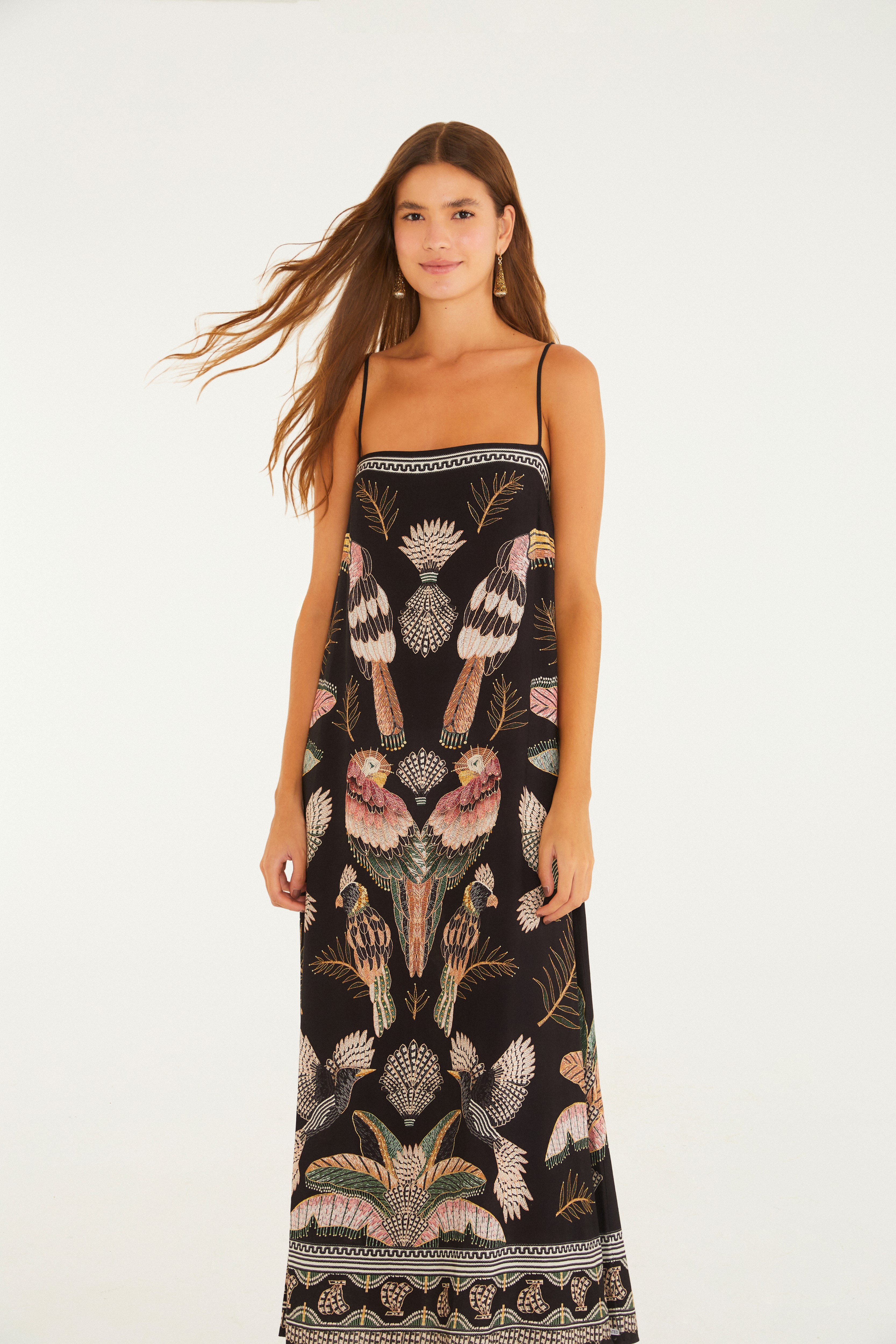 Vestido Longo Estampado Recanto Dos Pássaros