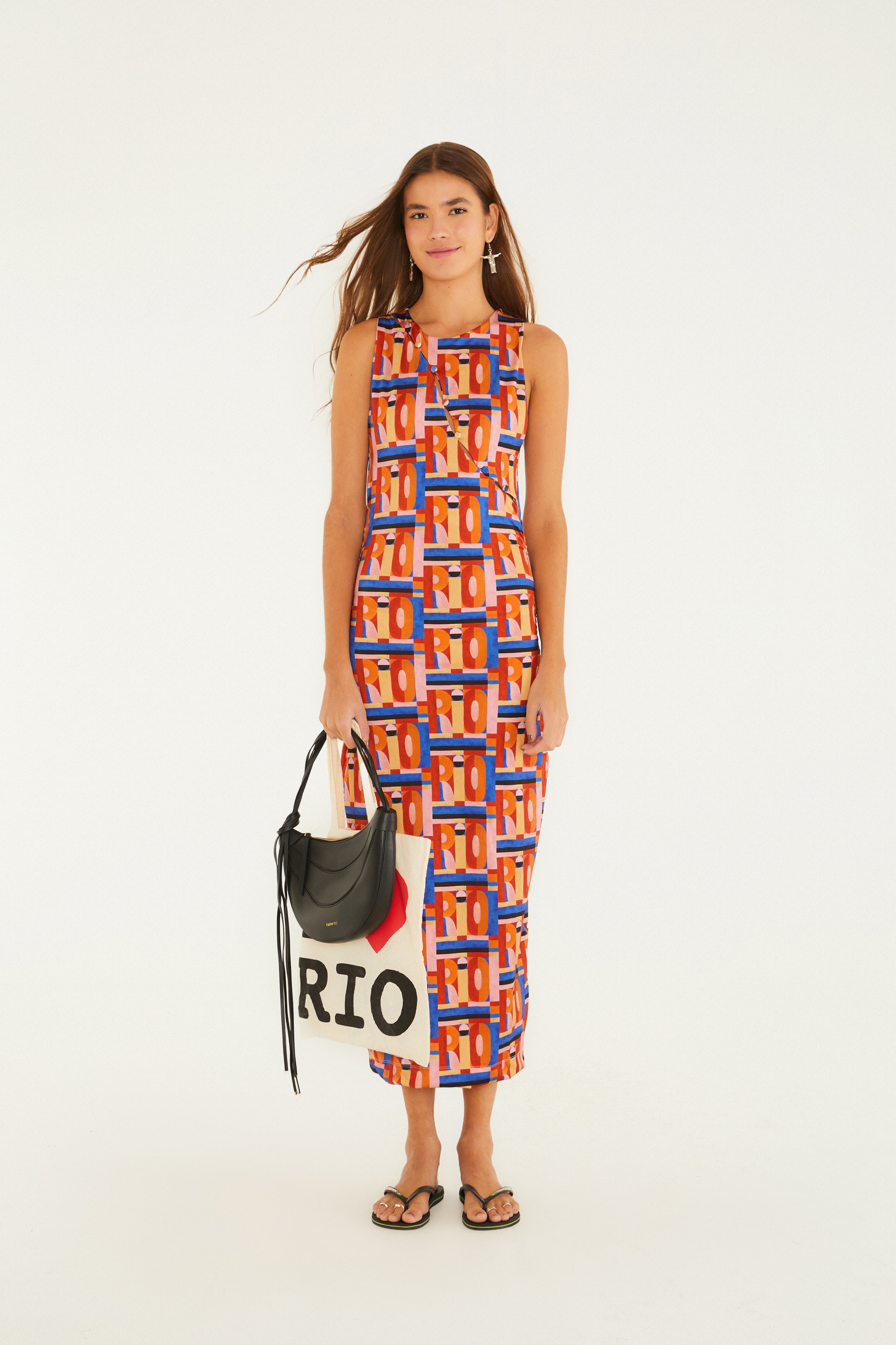 Vestido Midi Estampado Rio Grafico