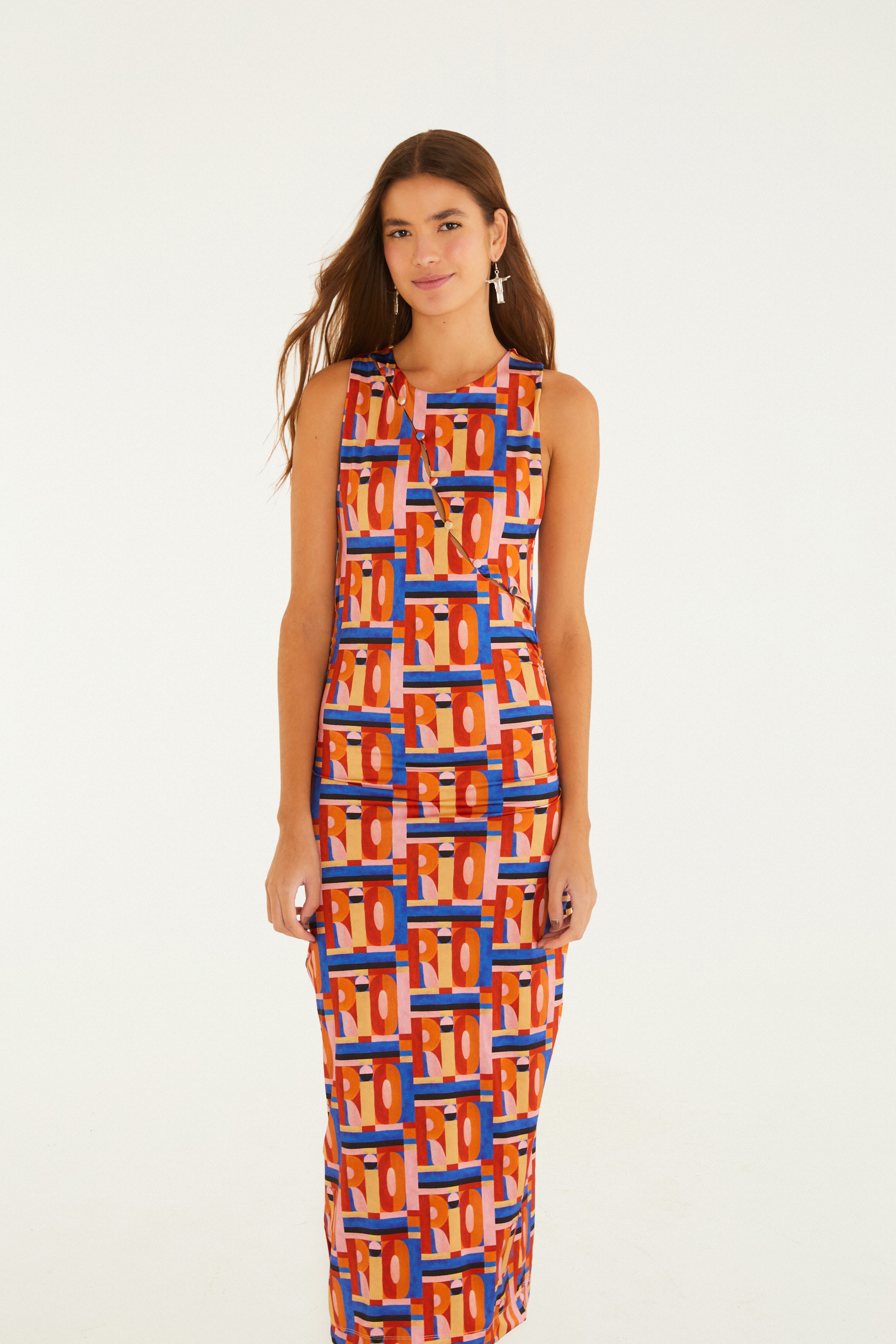 Vestido Midi Estampado Rio Grafico