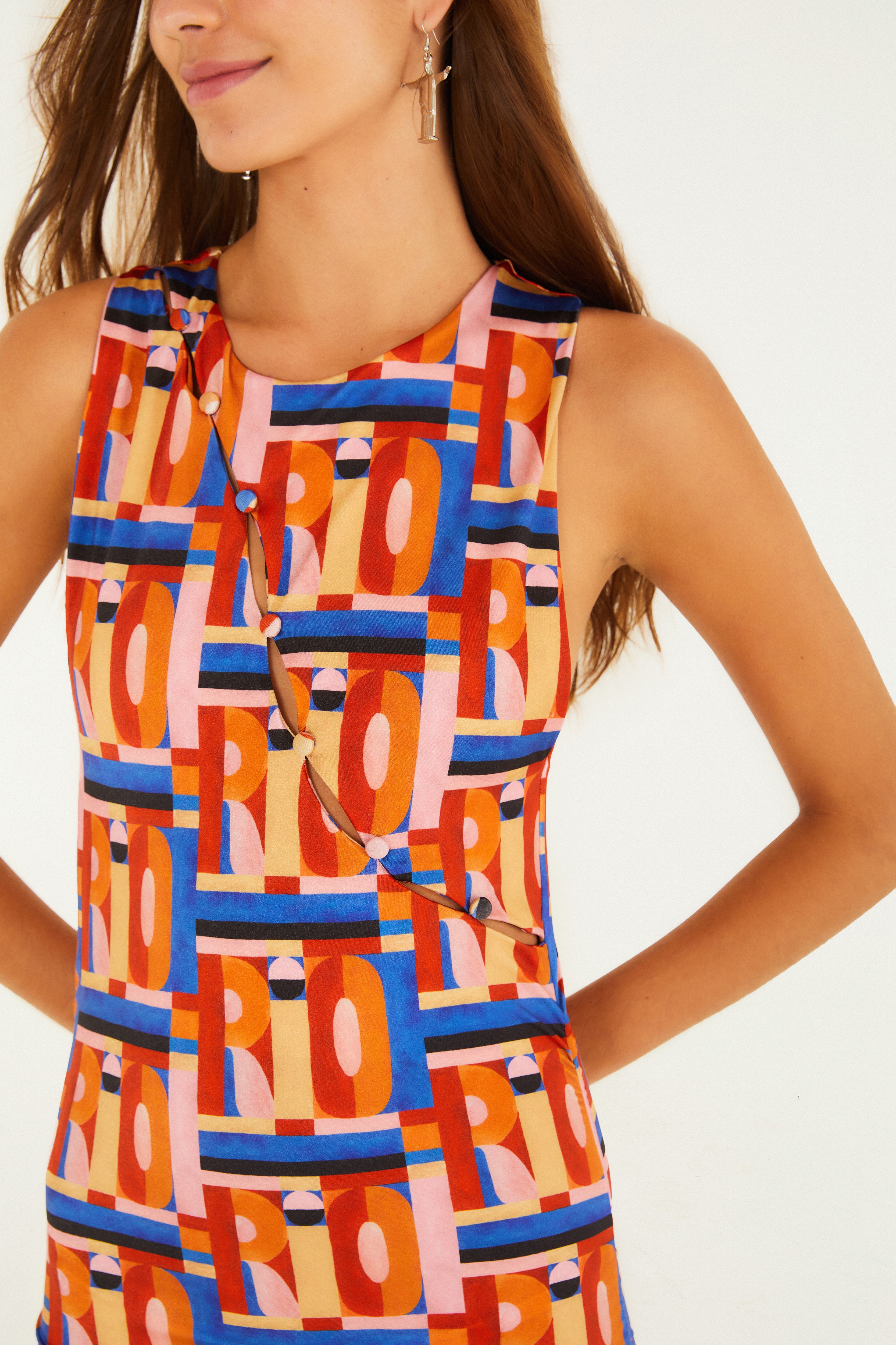 Vestido Midi Estampado Rio Grafico