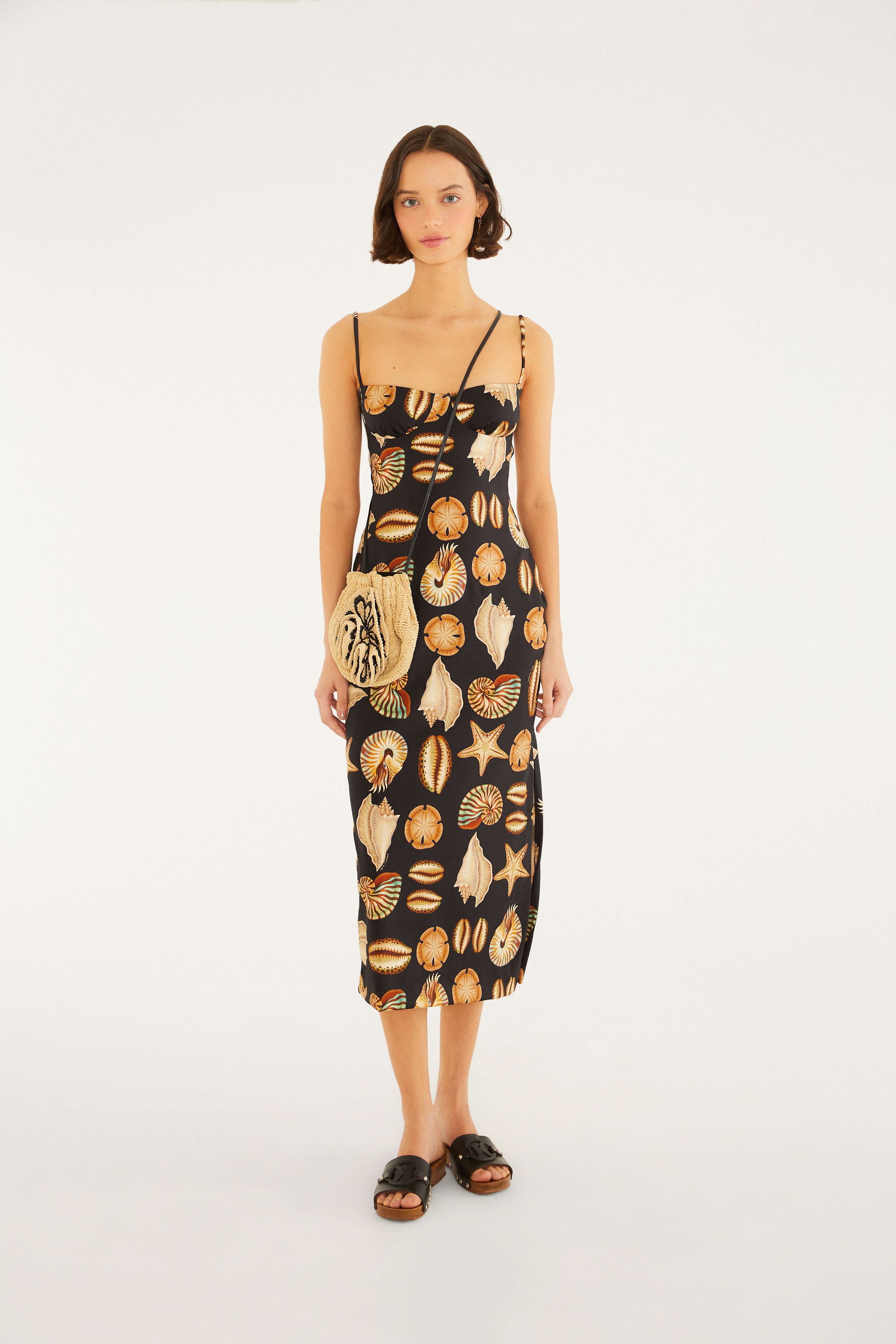 Vestido Midi Estampado Conchas