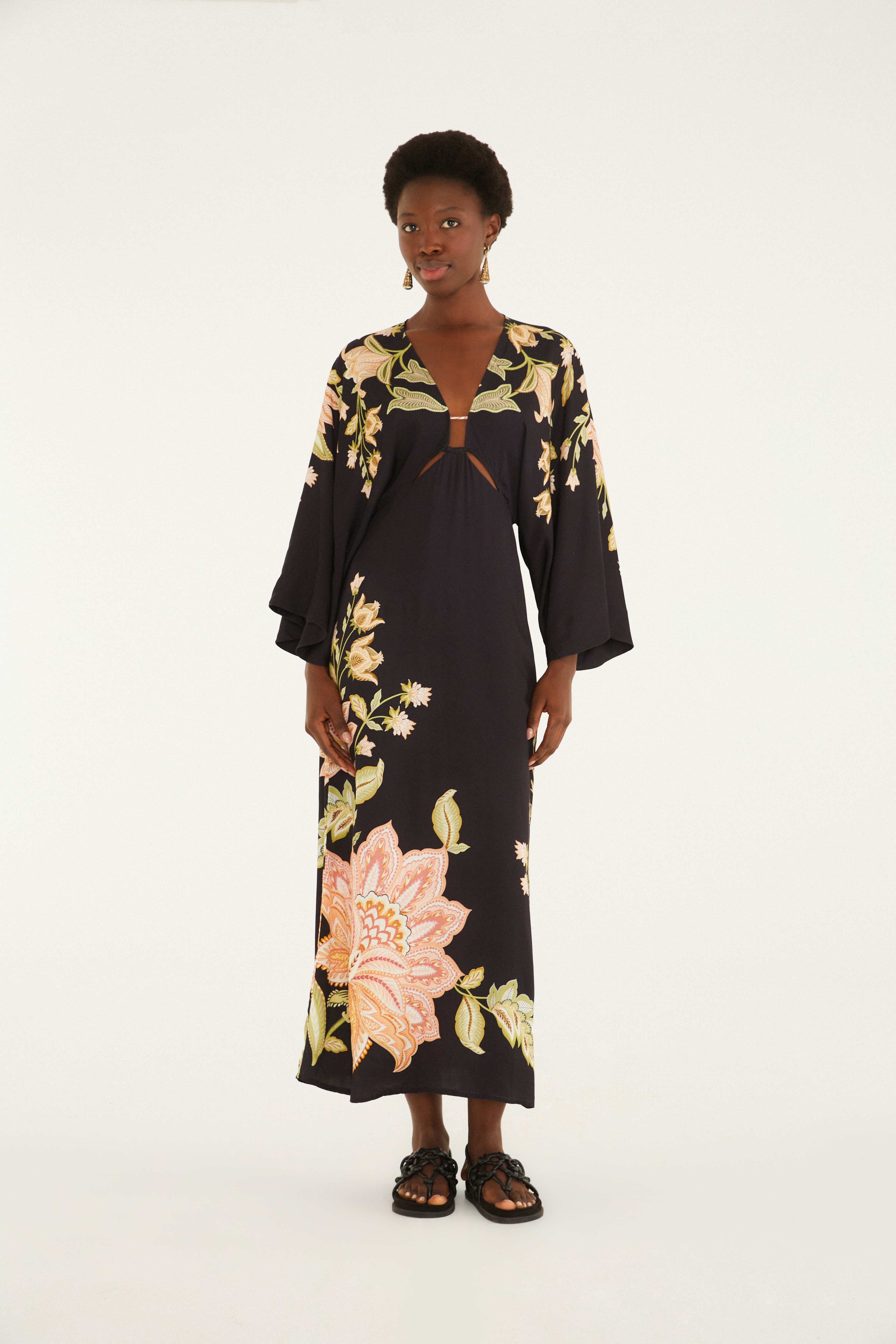 Vestido Longo Manga Estampado Jamile