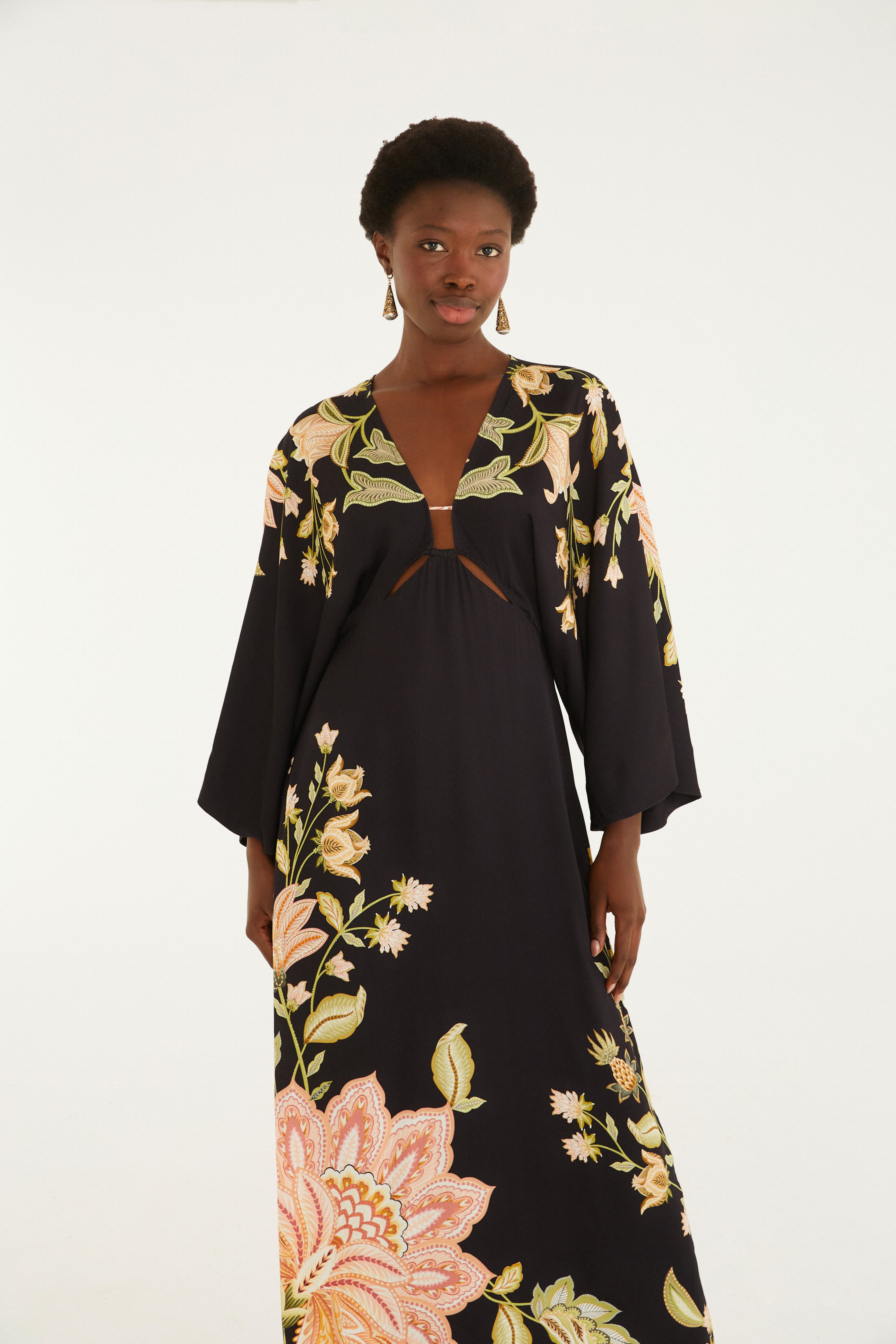 Vestido Longo Manga Estampado Jamile
