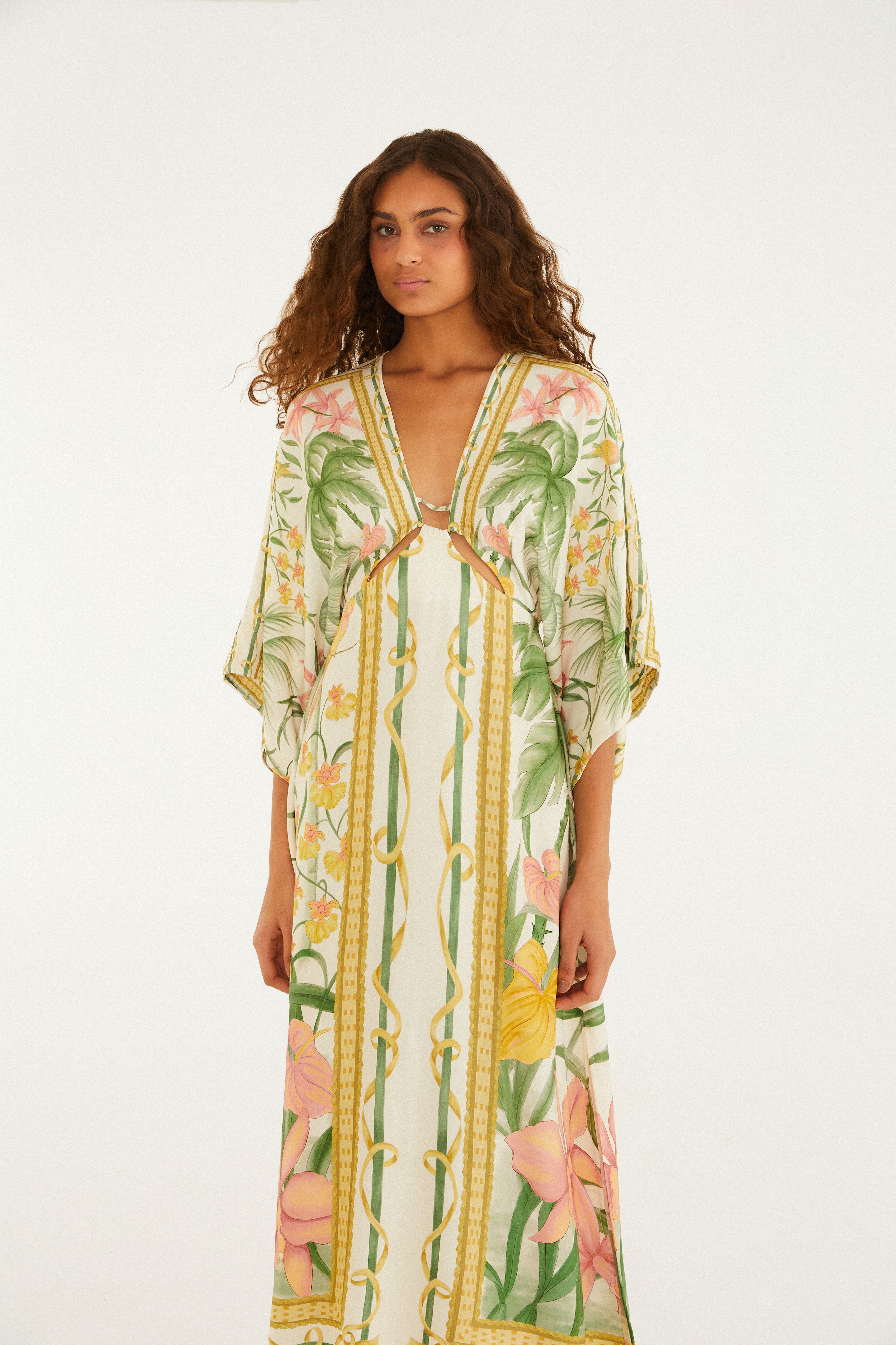 Vestido Longo Manga Estampado Capri