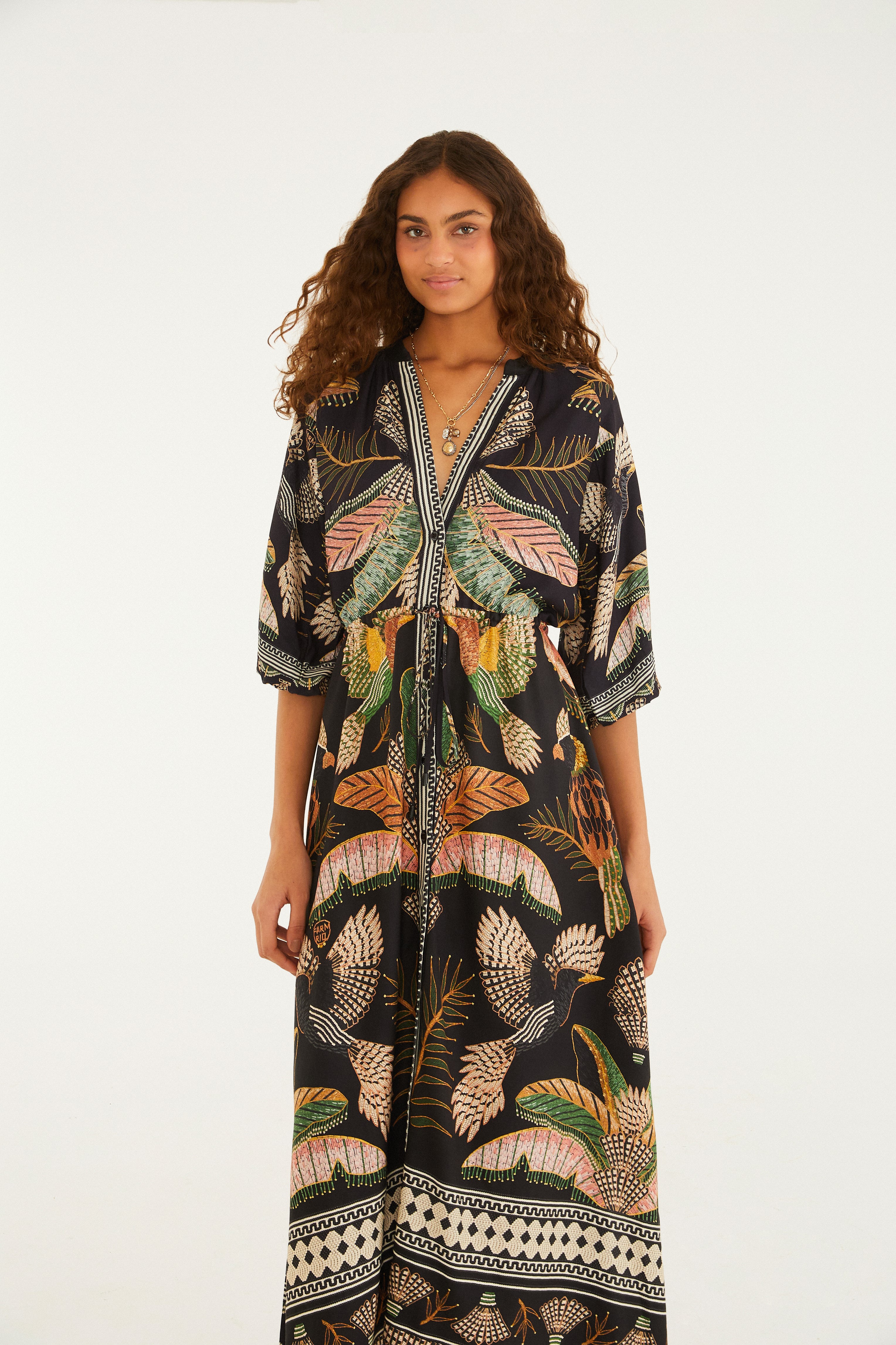 Vestido Longo Estampado Recanto Dos Pássaros