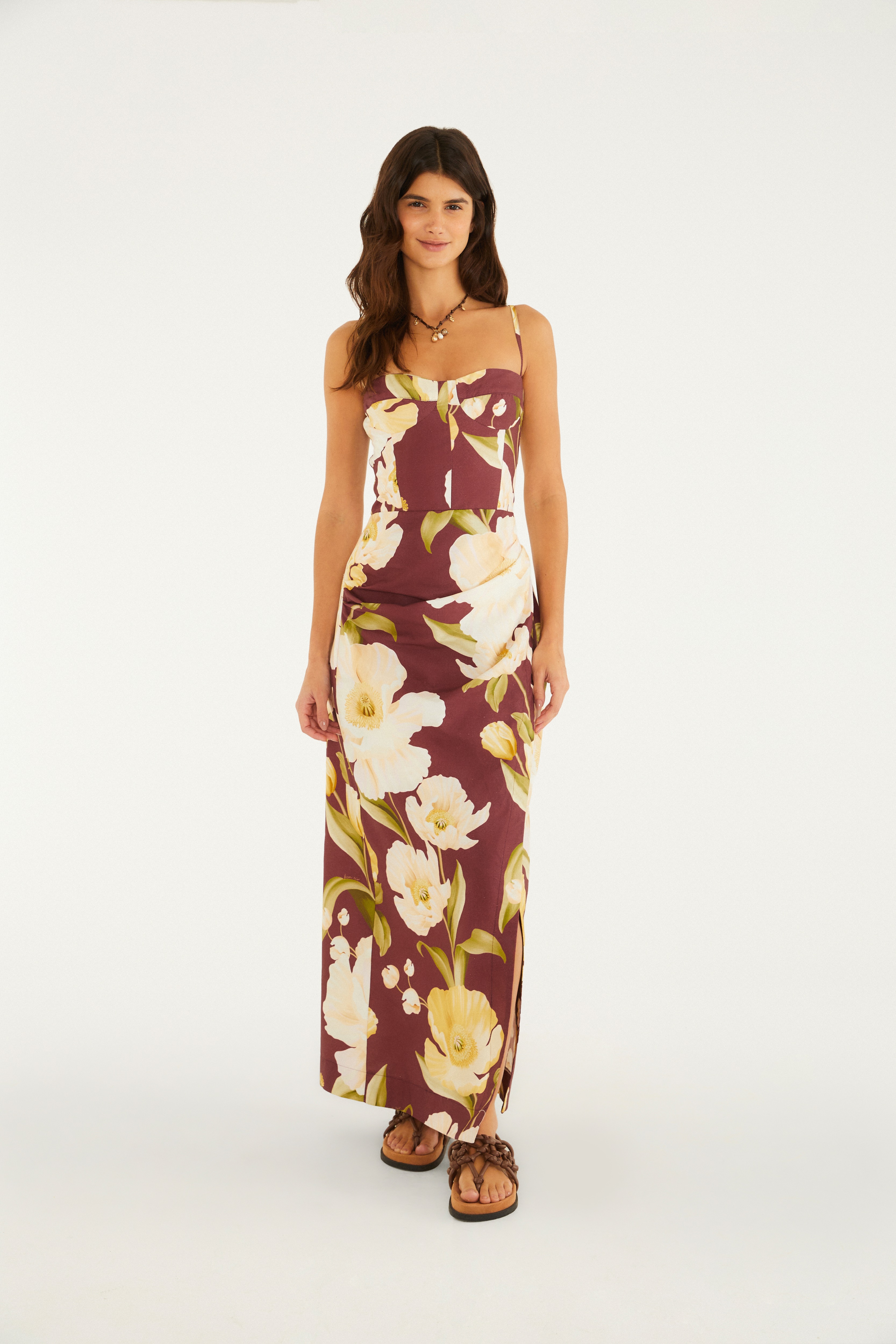 Vestido Fenda Estampado Floral Lola