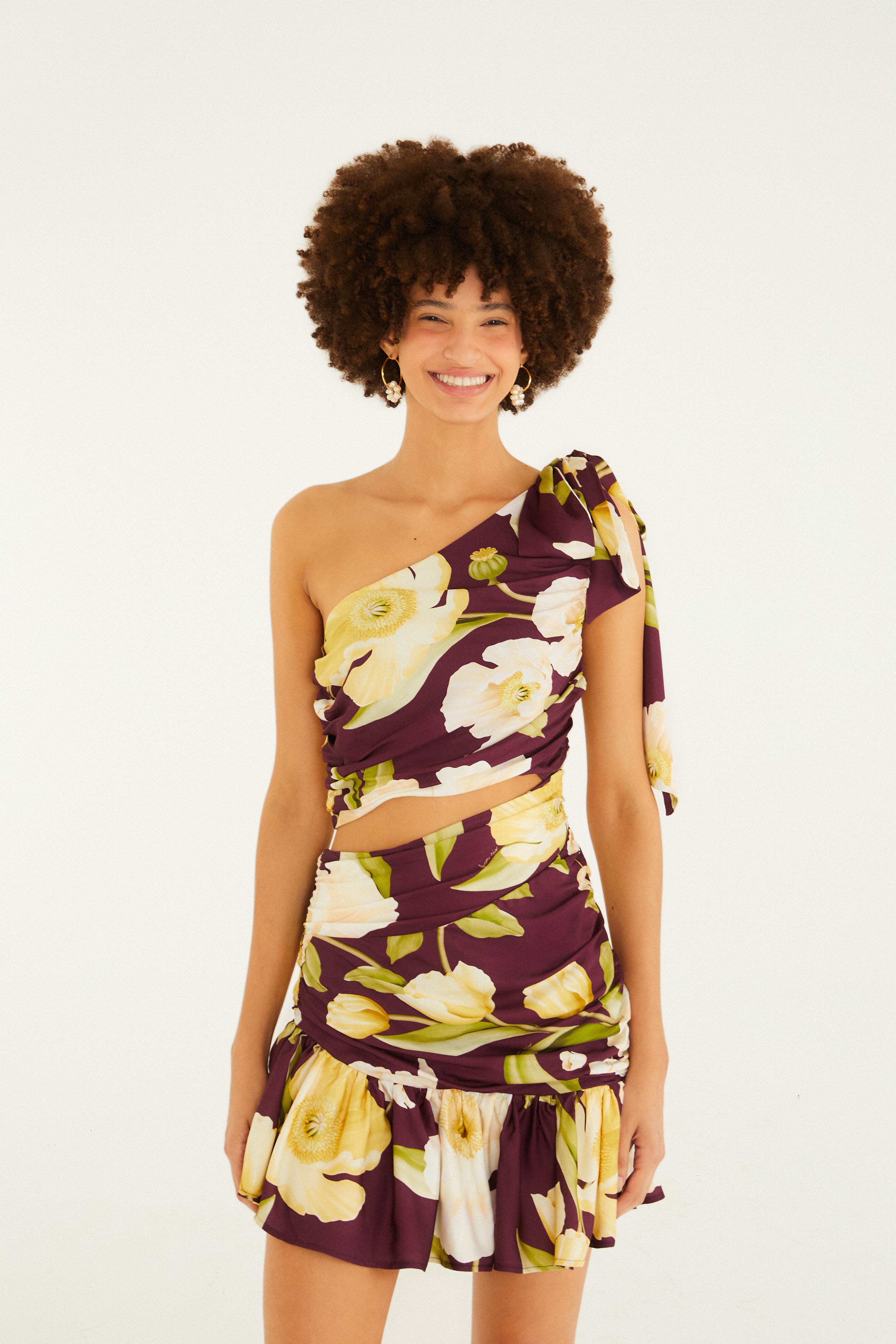 Vestido Curto Amarrações Estampado Floral Lola