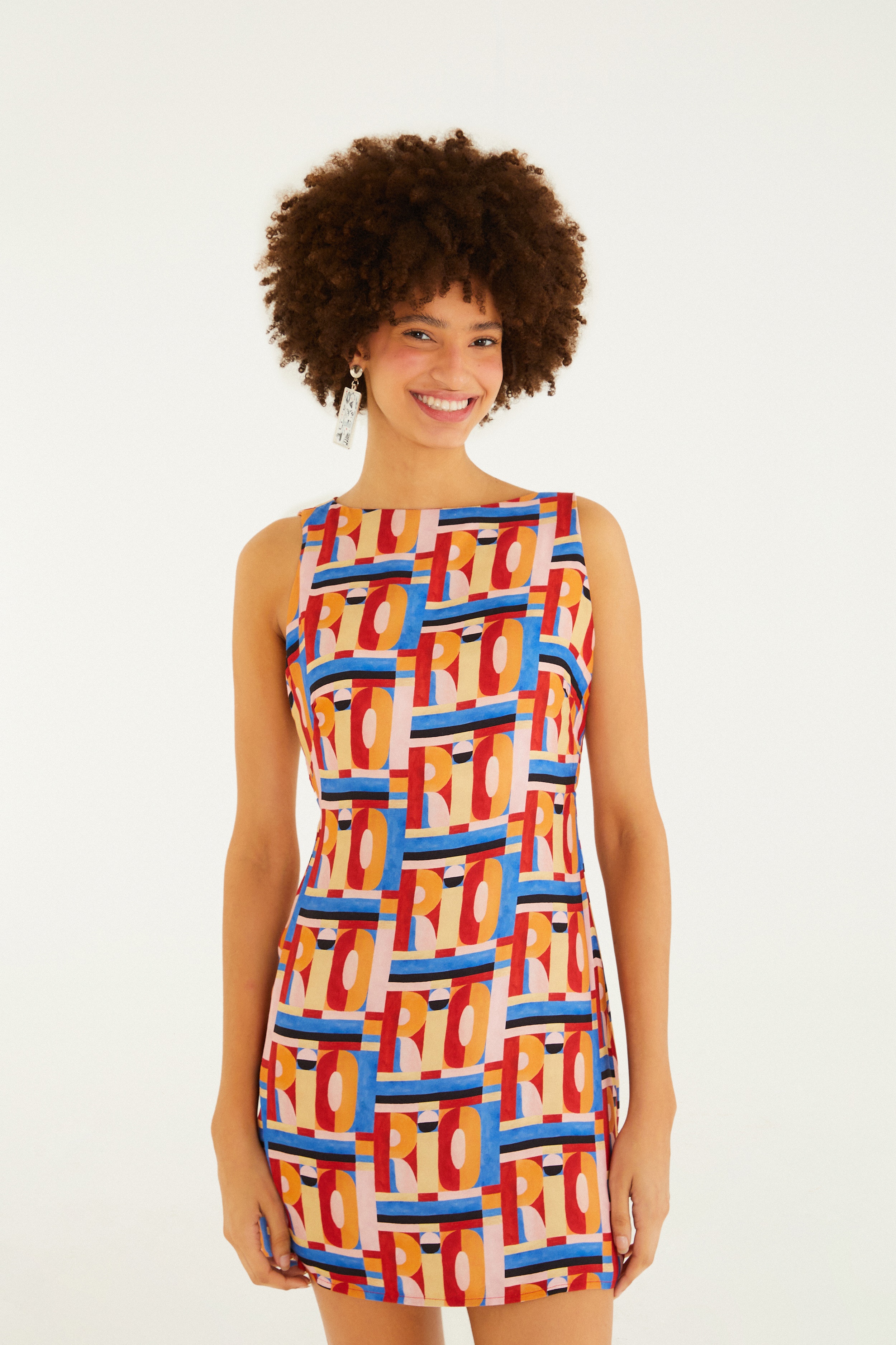 Vestido Curto Estampado Rio Gráfico