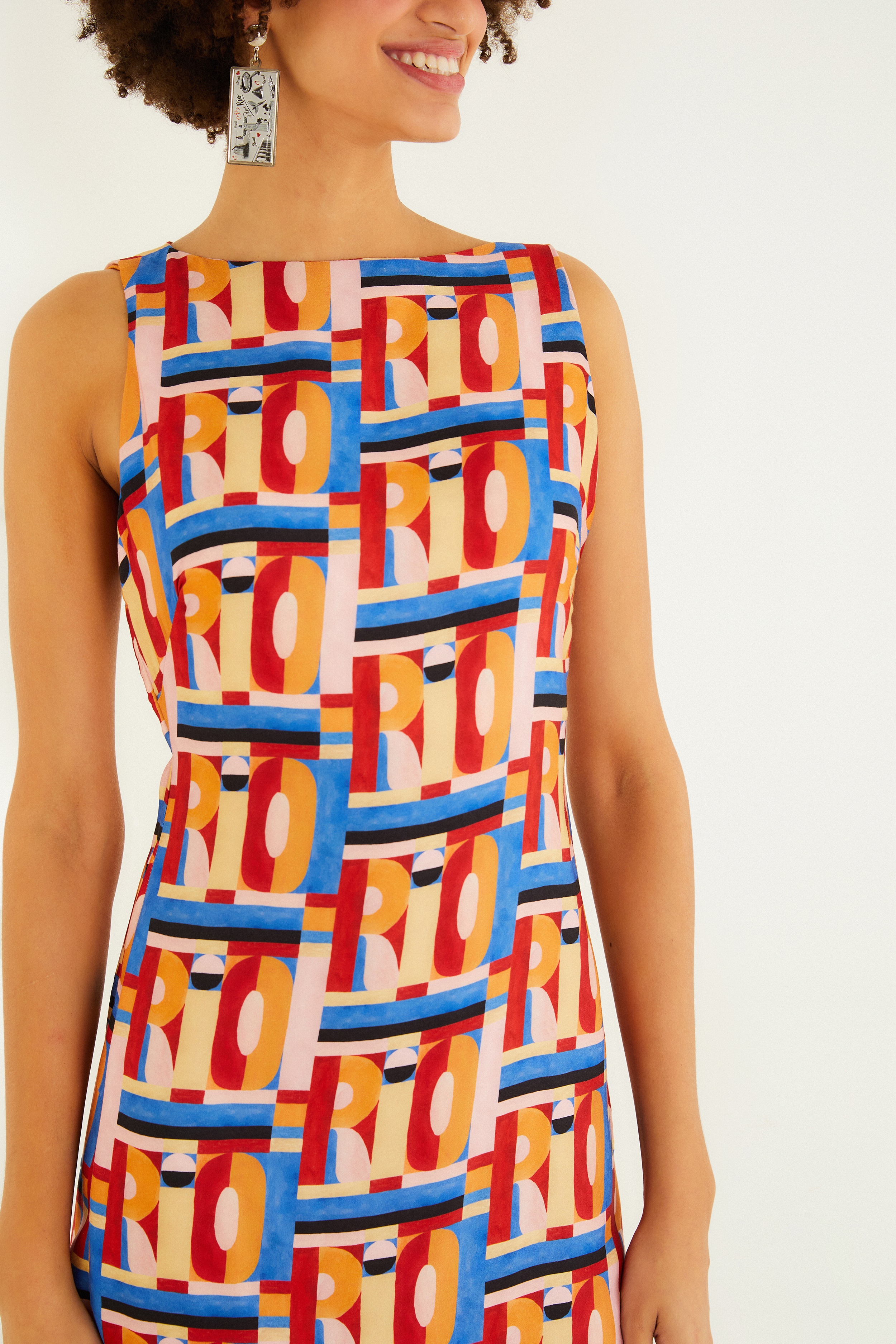 Vestido Curto Estampado Rio Gráfico