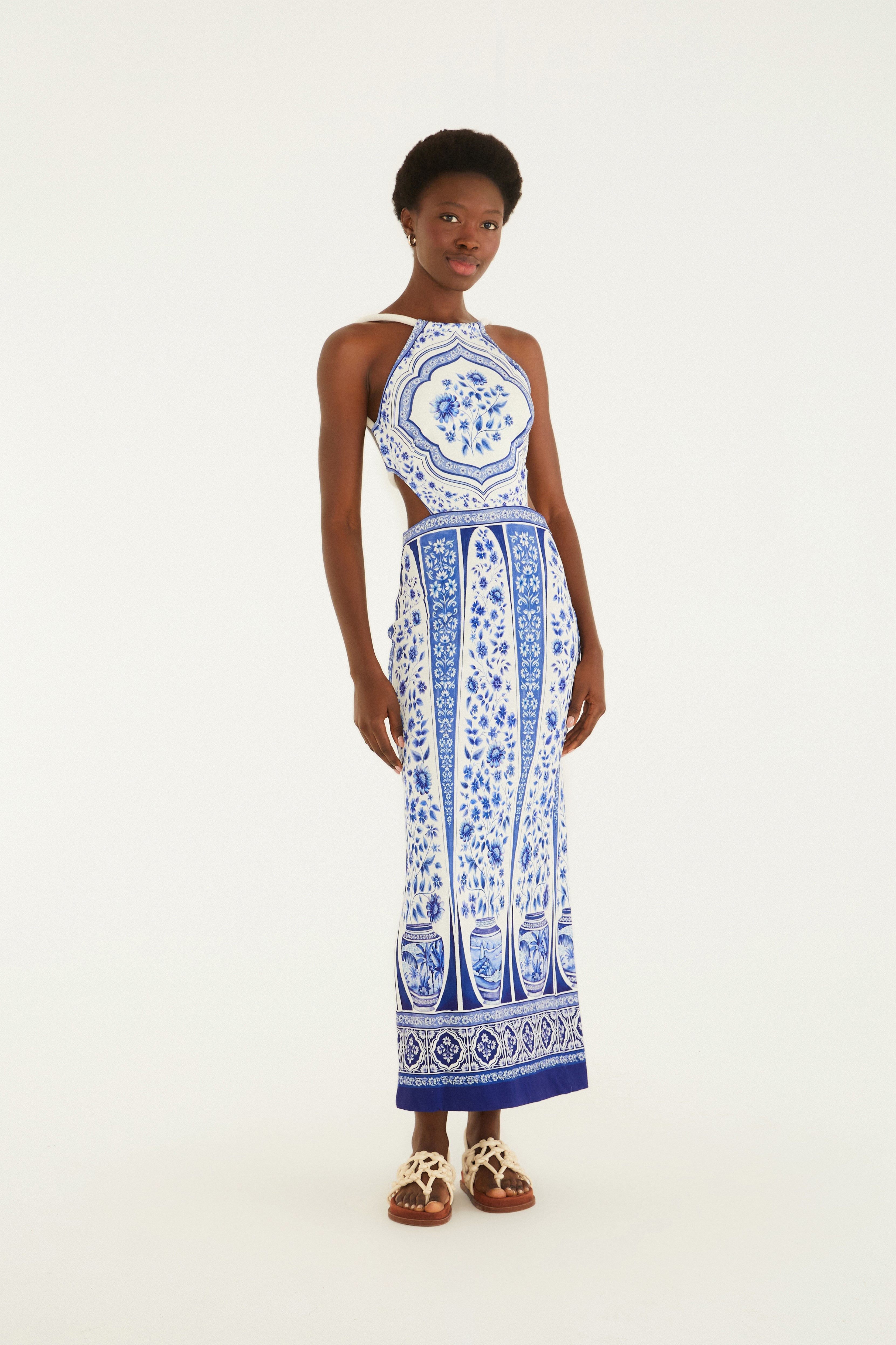 Vestido Midi Estampado Porcelana