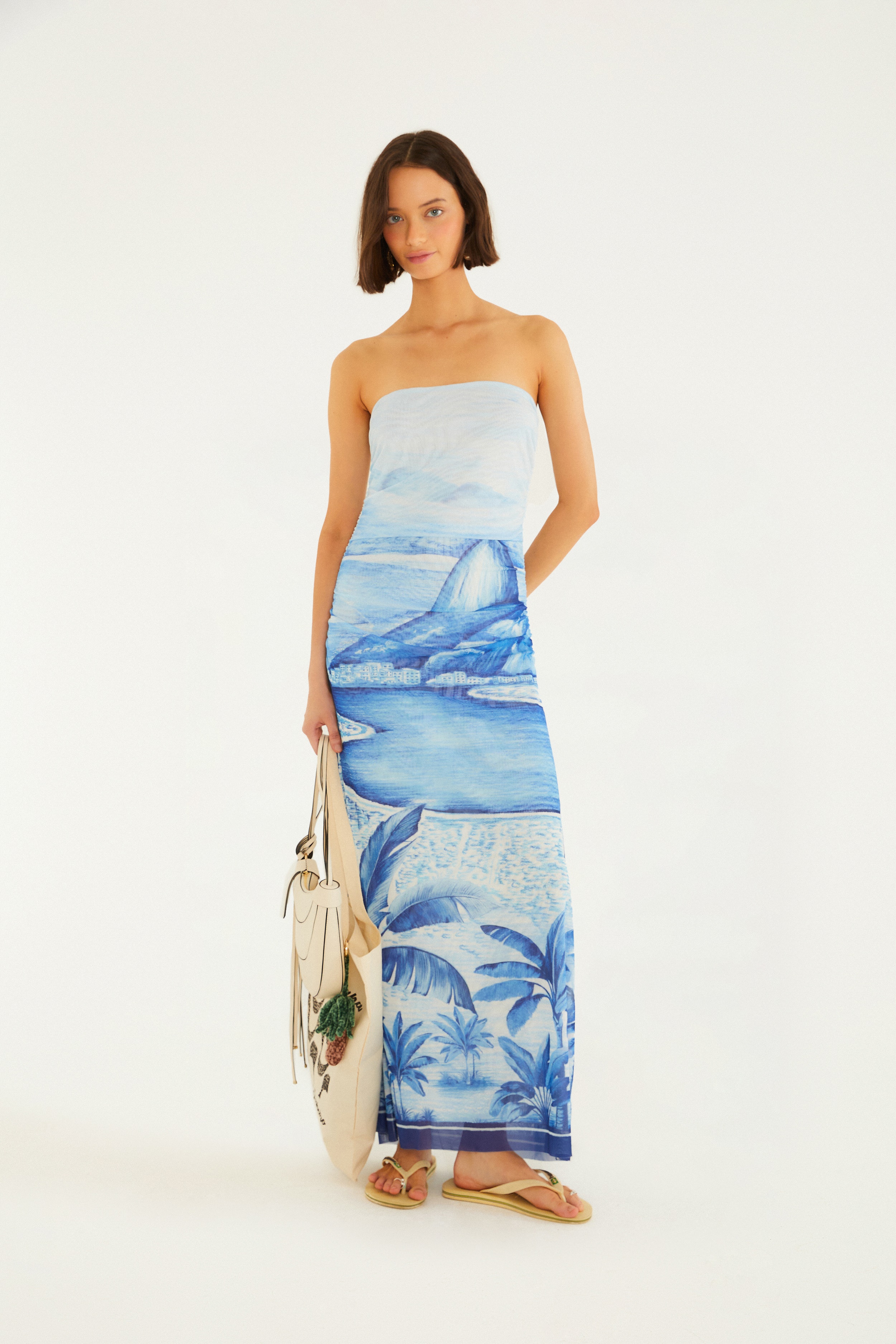 Vestido Tule Sem Alças Estampado Rio Vintage