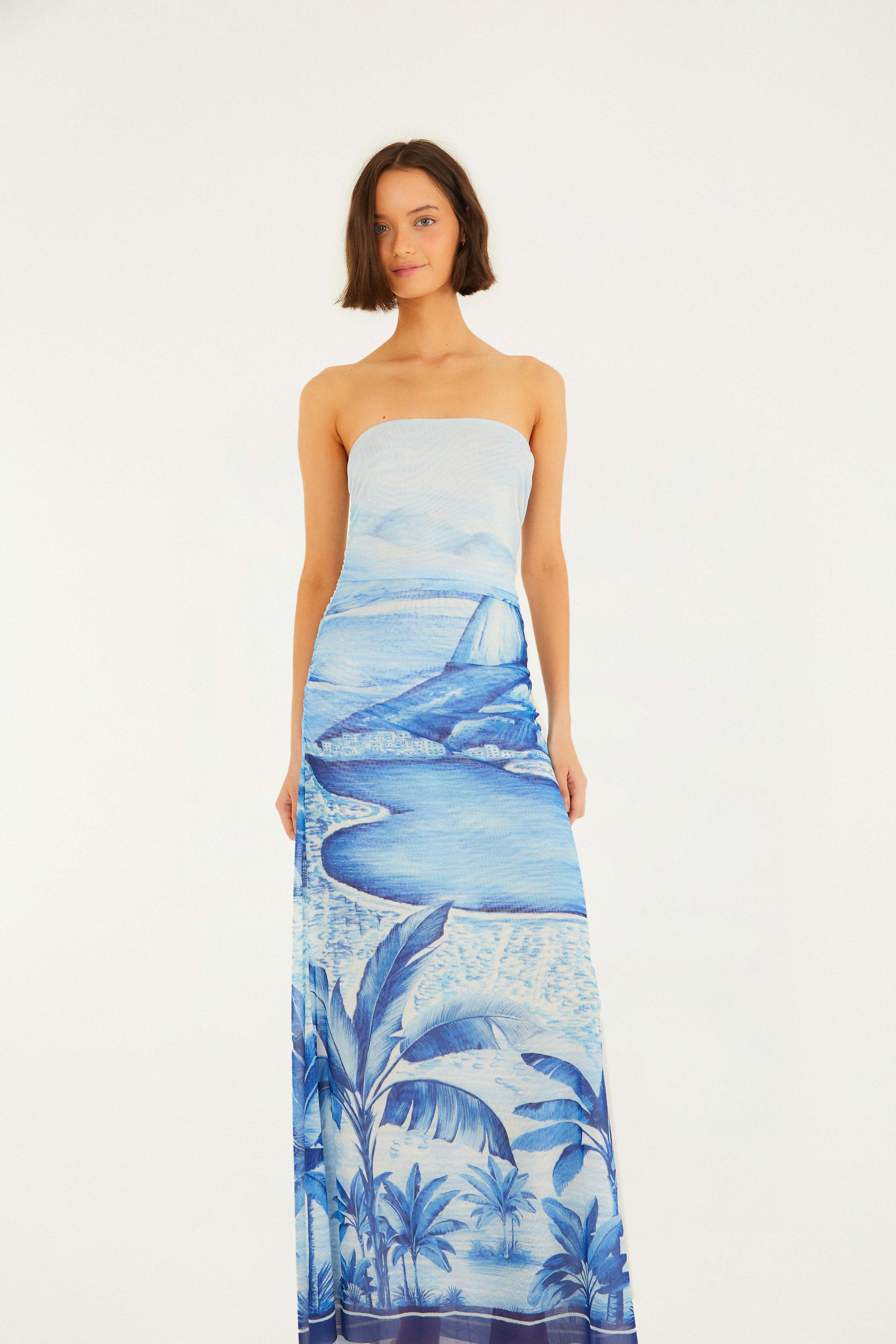 Vestido Tule Sem Alças Estampado Rio Vintage
