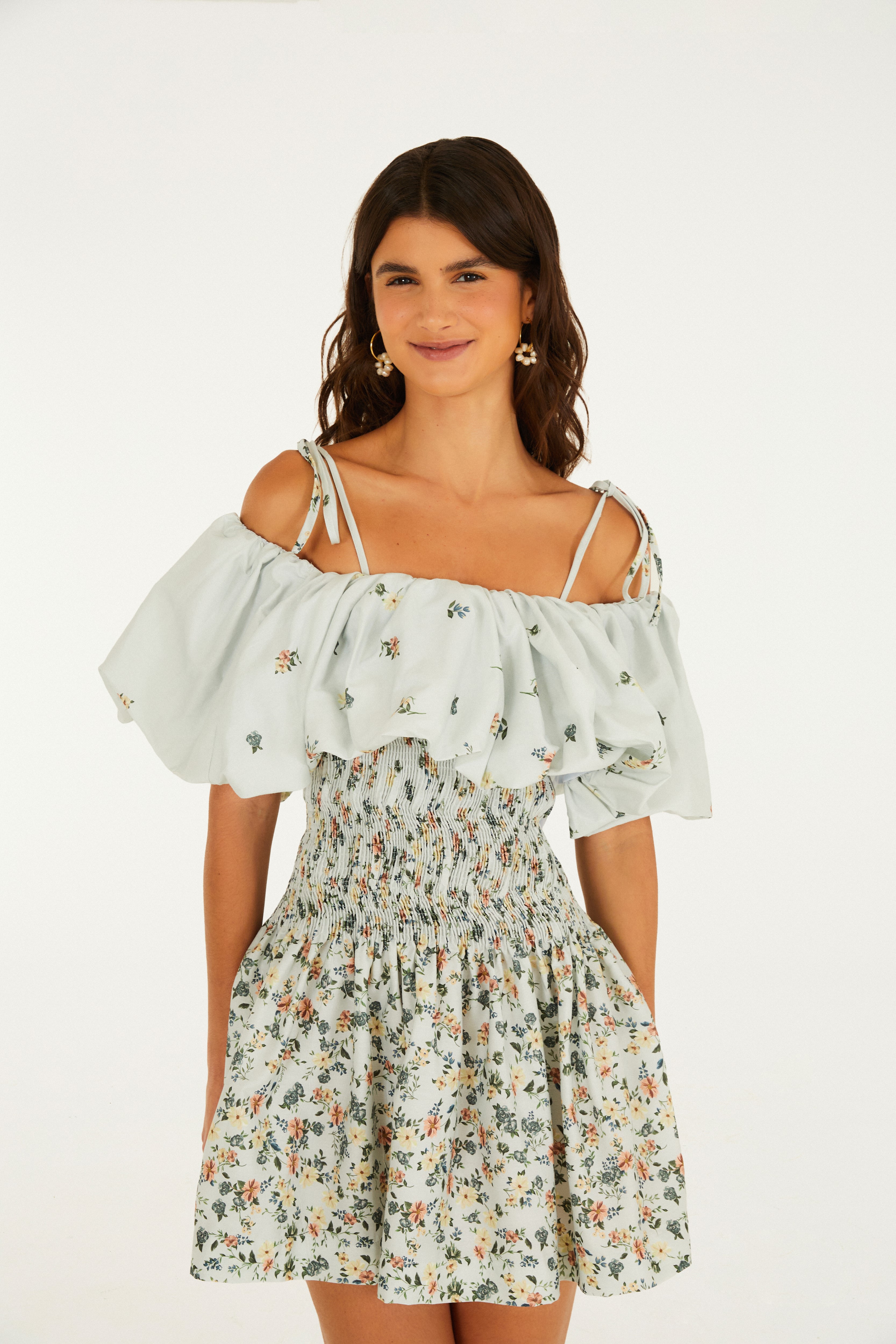 Vestido Curto Estampado Floral Do Campo
