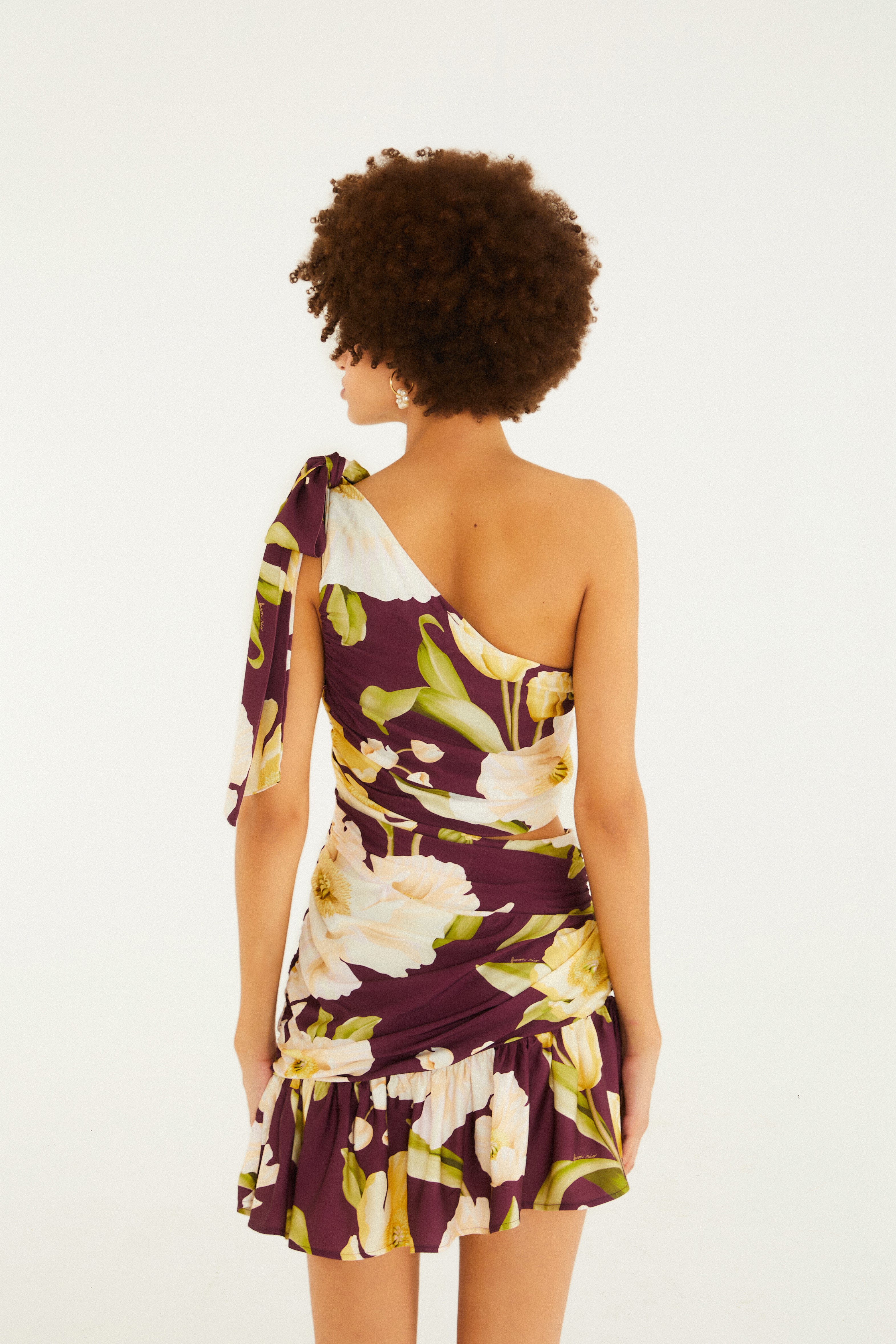 Vestido Curto Amarrações Estampado Floral Lola