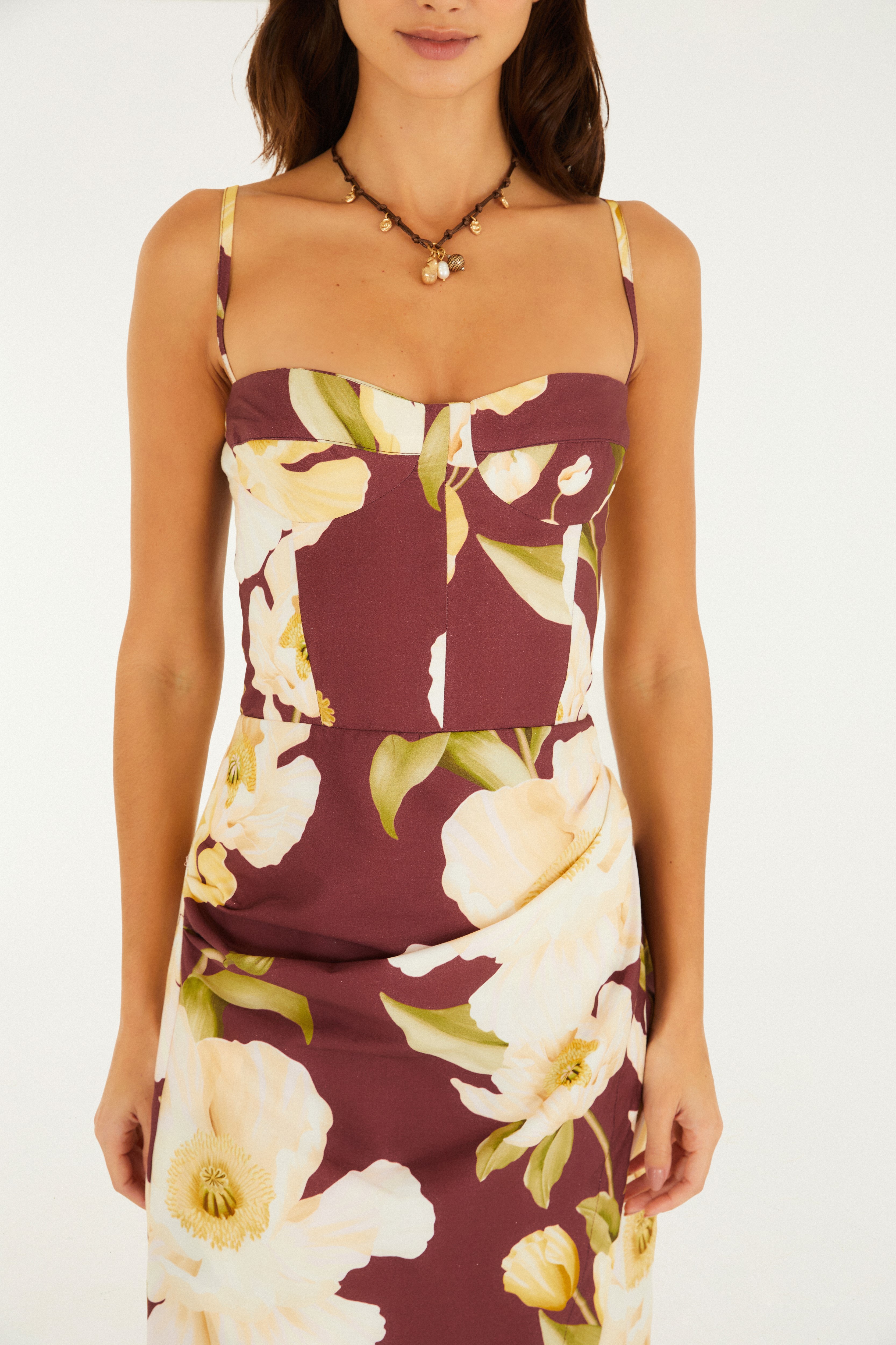 Vestido Fenda Estampado Floral Lola
