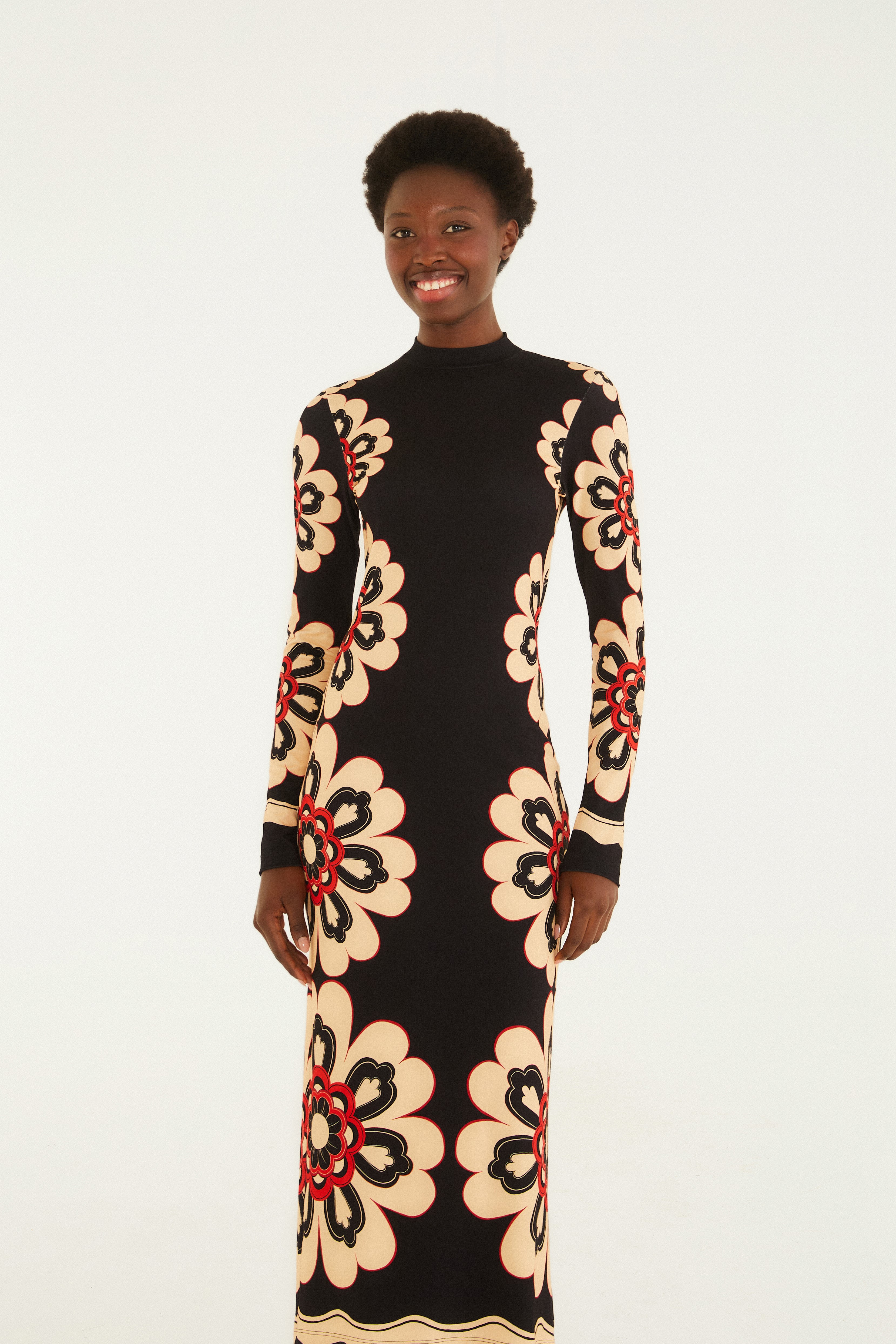Vestido Midi Estampado Fiorella