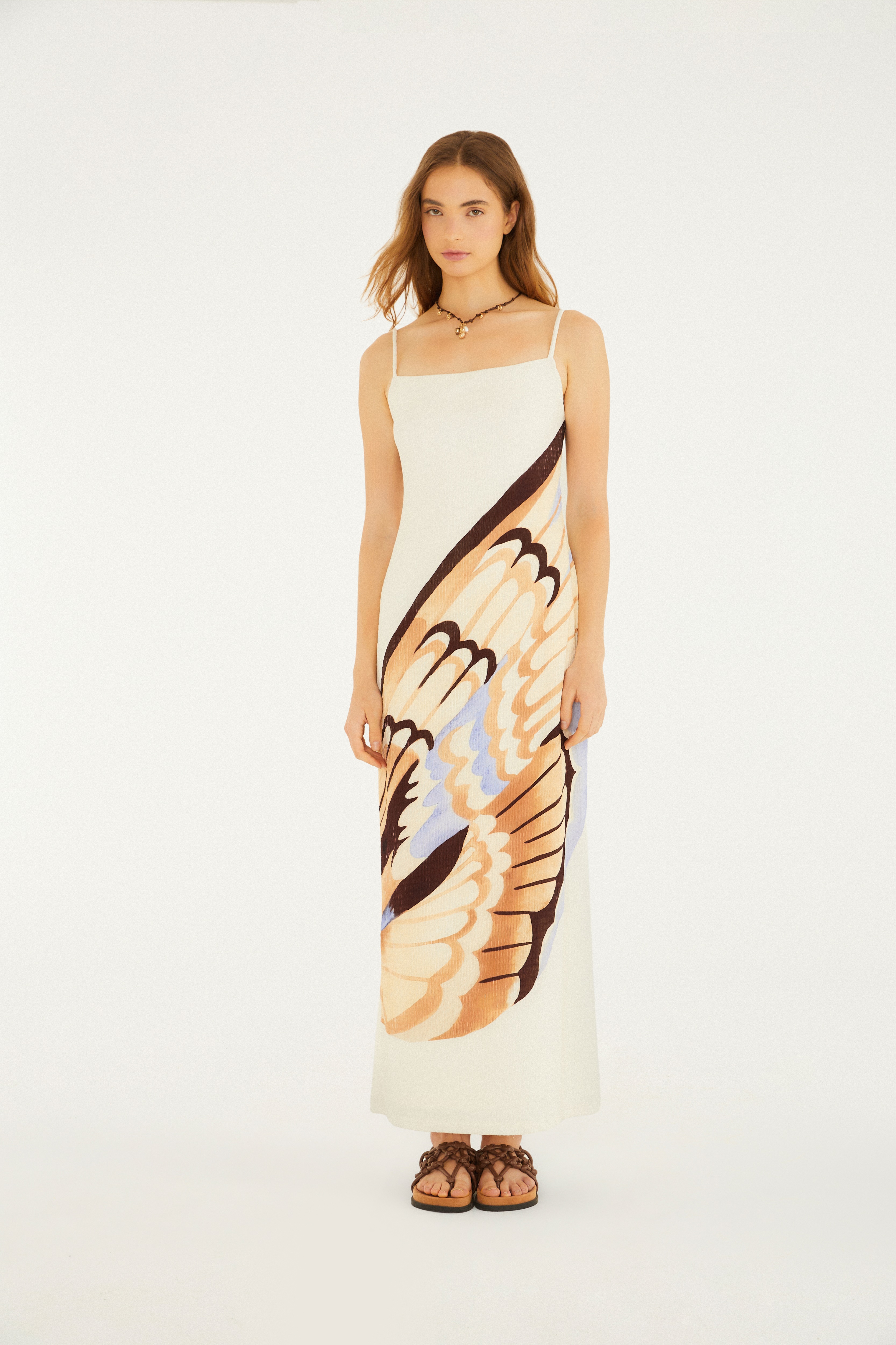 Vestido Midi Estampado Asa De Borboleta