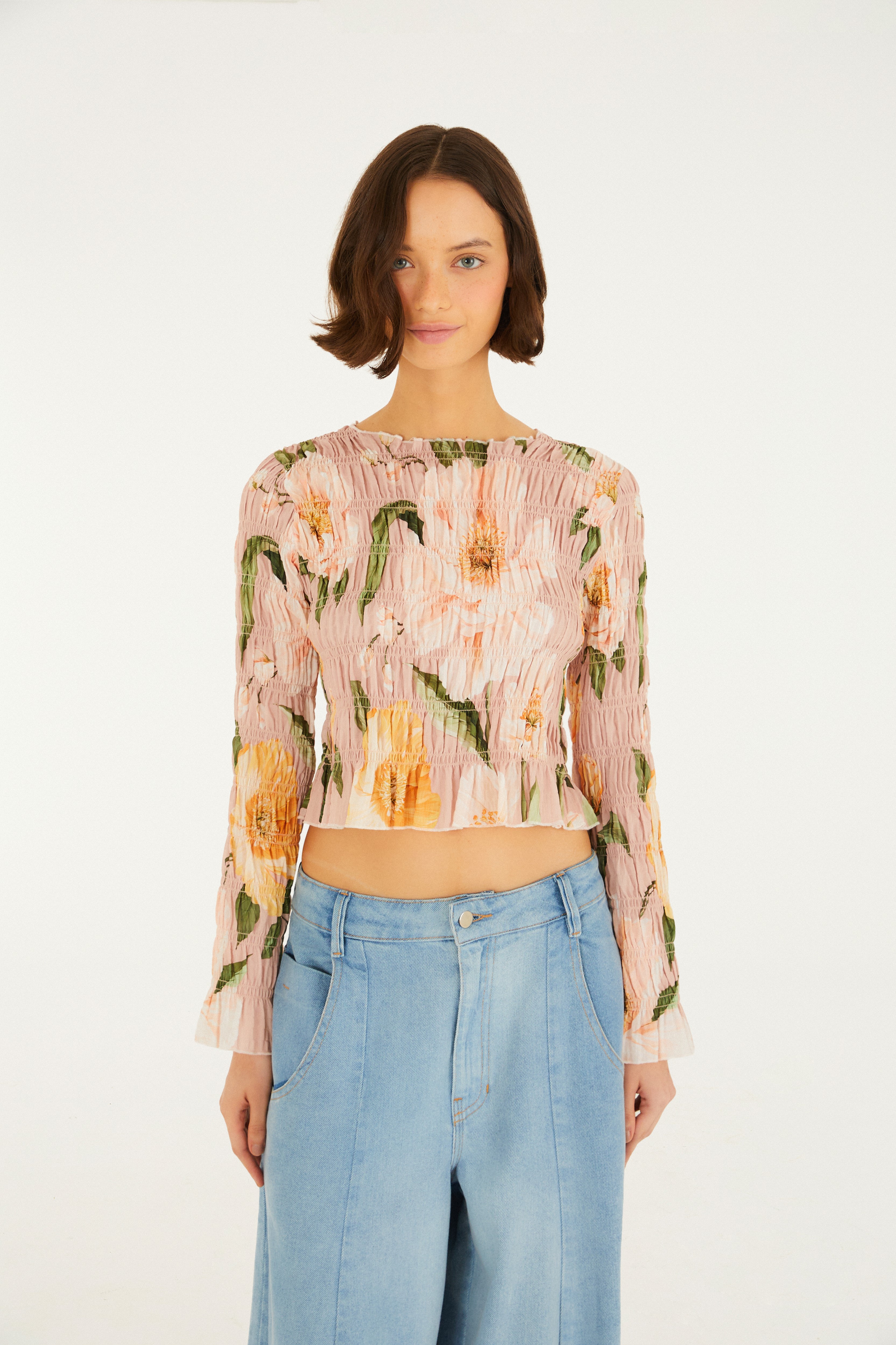 Blusa Lastex Estampada Floral Lola