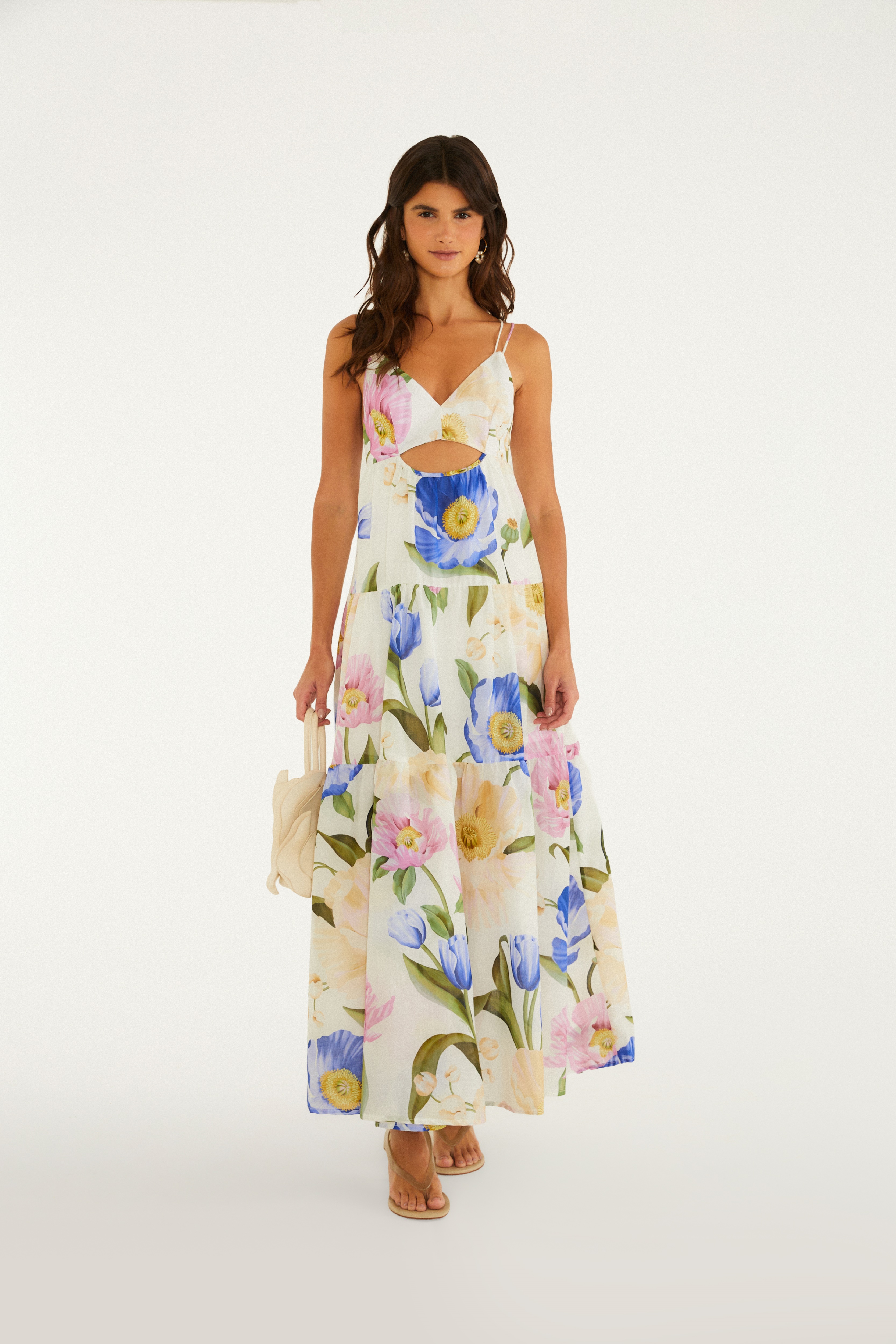 Vestido Cropped Fenda Estampado Floral Lola